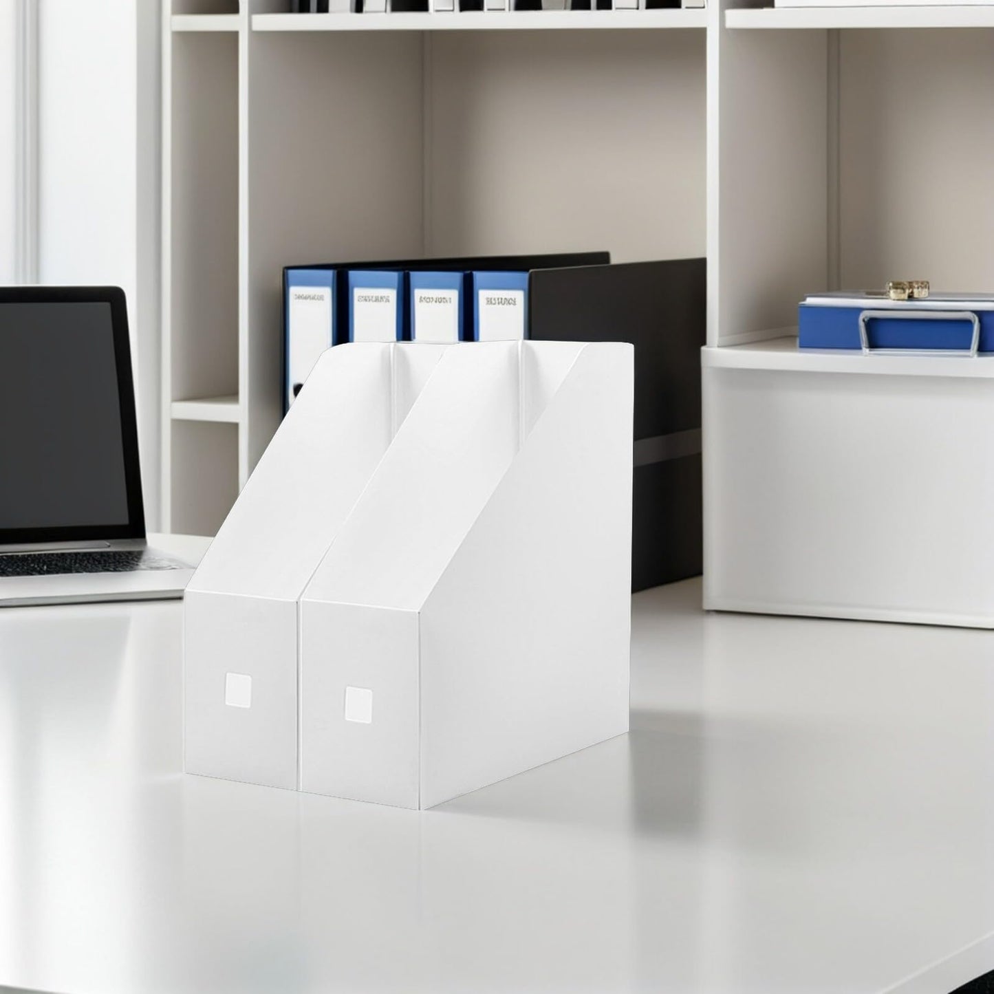 NOLITOY 2pcs Magazine File Holder, Book Bins, Modern White Rack, Plastic Folder Organizer for Desk, File Storage Rack Stand up for Office Catalog Reference
