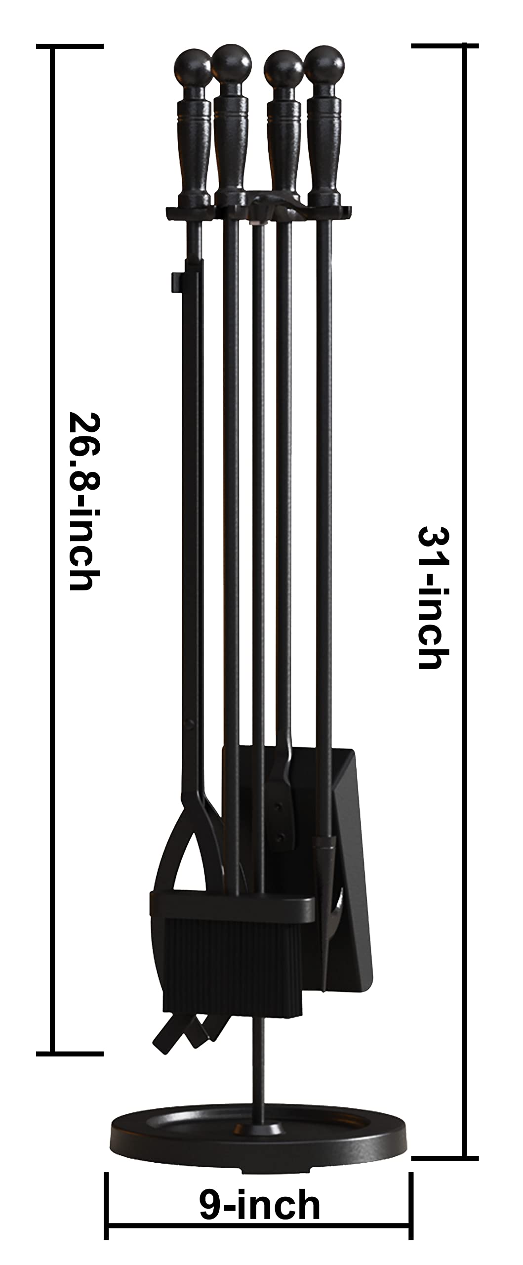 Fire Beauty Fireplace Tools Set 5 Pieces Wrought Iron Fire Place Pit Poker Holder 31" H (Black)
