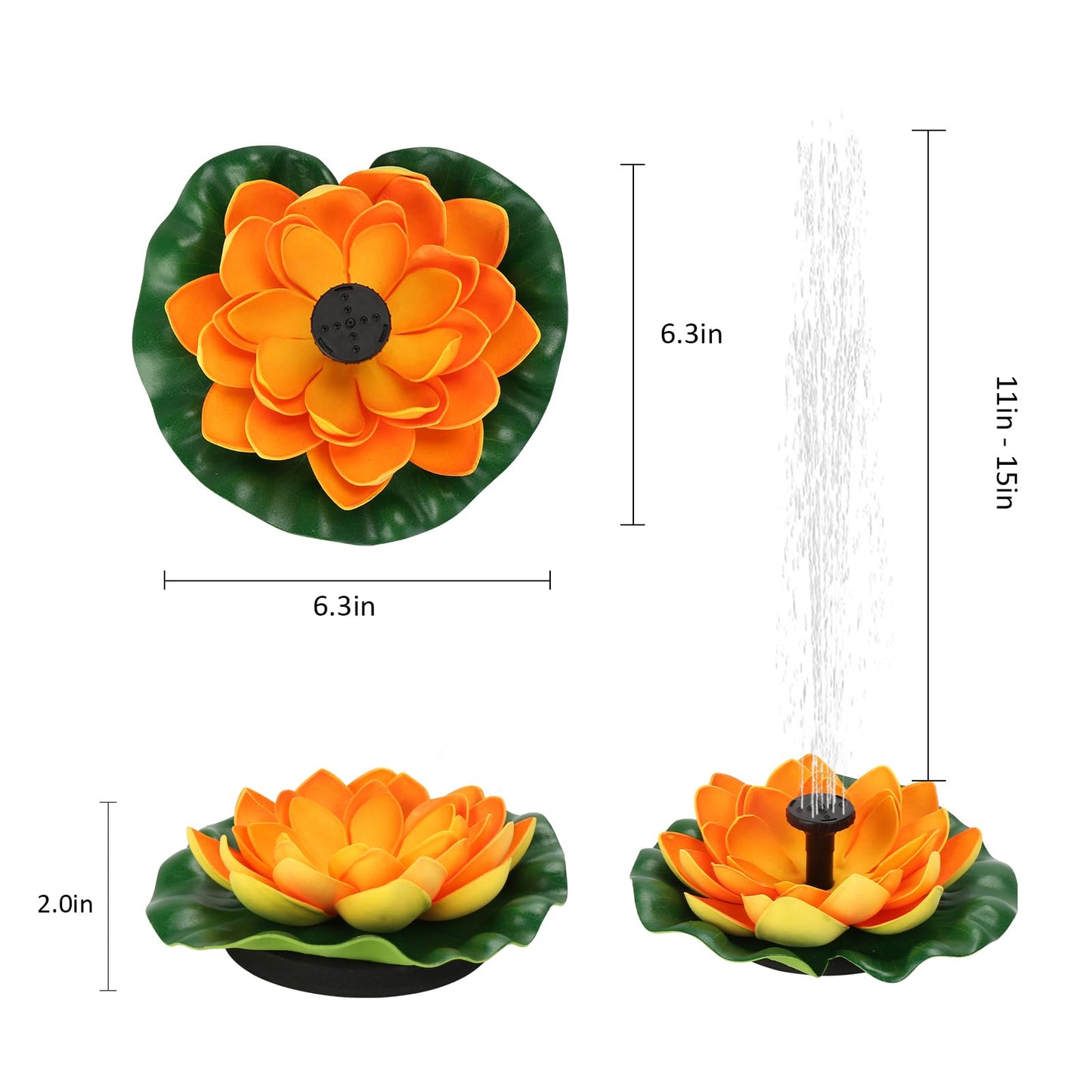 Solar Water Fountain for Bird Baths, Floating Solar Powered Water Fountain Pump for Birdbath, Garden, Pond, Pool, Outdoor Decor, Water Lily, Orange