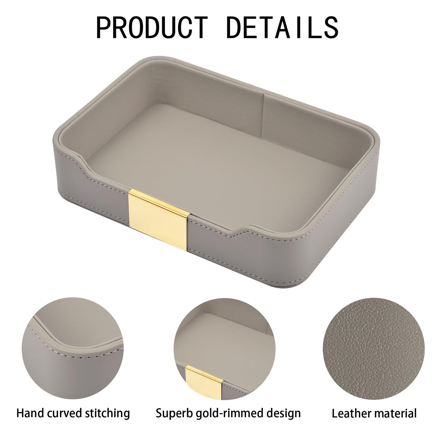 XNONE Leather Jewelry Tray Desktop Storage,Luxury Perfume Tray Nightstand Organizer Entryway Decorative Tray,for Jewelry Watch Cosmetics Keys Phone Wallet Home & Office Accessories,Gray