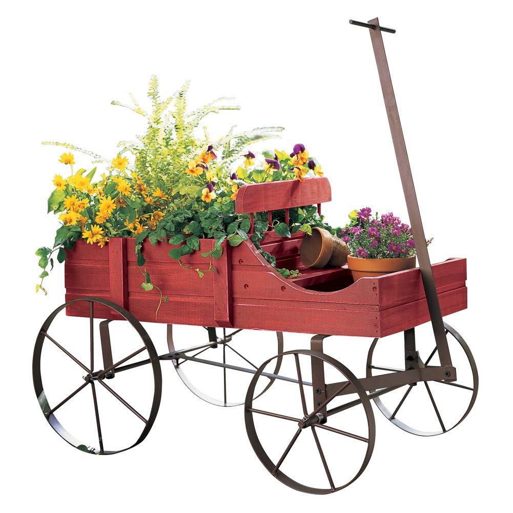 Collections Etc Amish Wagon Decorative Indoor/Outdoor Garden Backyard Planter, Red