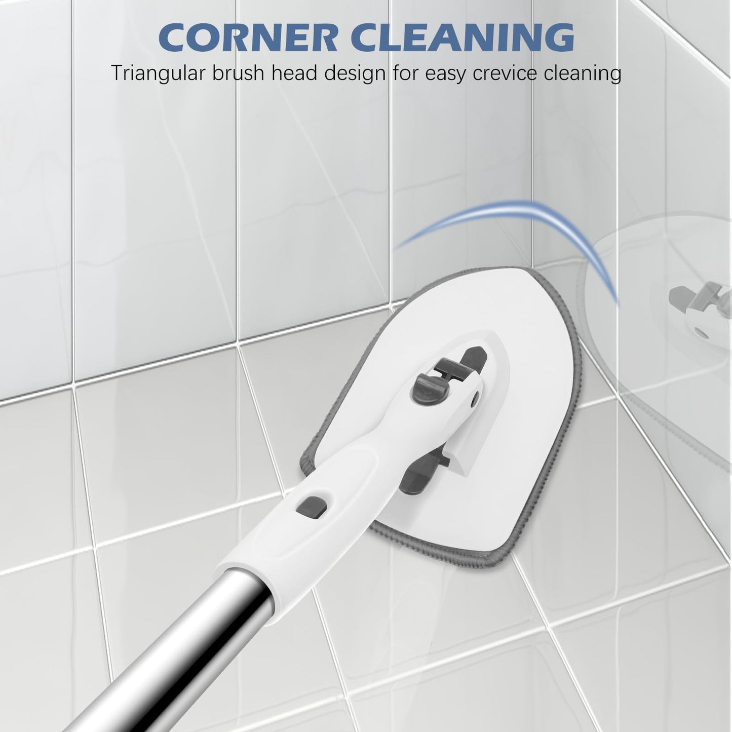 SetSail Floor Scrub Brush, 3-in-1 Tile Tub Floor Scrubber with 52-inch Adjustable Long Handle Shower Cleaner Brush and 4 Detachable Replacement Brush Heads for Cleaning Bathroom Tub Tile, White Grey