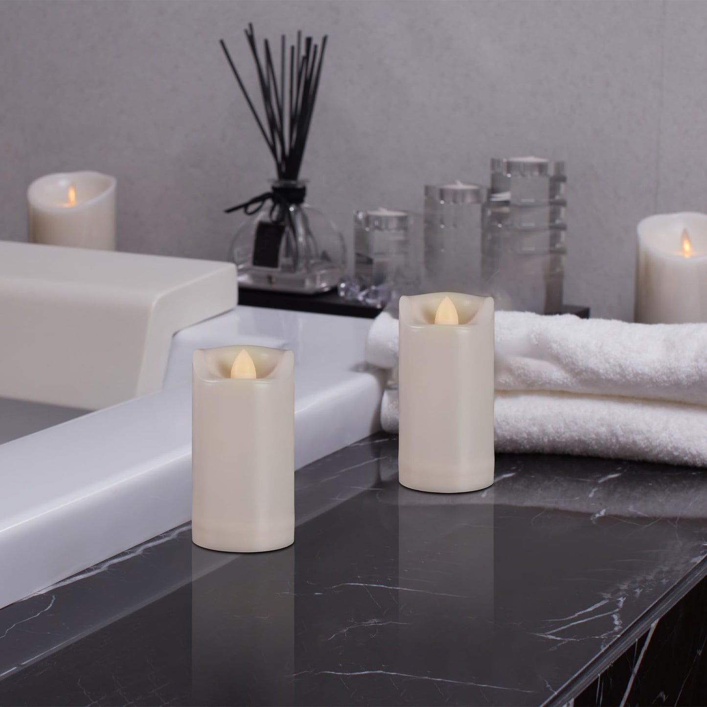 2" X 4" Battery Operated Flameless Candles with Timer, Waterproof Outdoor Flickering LED Pillar Candles for Home, Wedding Decoration, Slim Tall, Ivory Plastic, 2 Pack