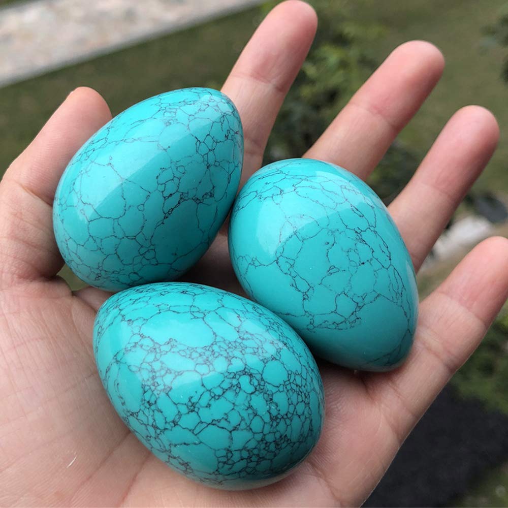 favoramulet Polished Stone Egg for Easter Day, Palm/Pocket/Worry Enegry Healing Crystal Display Sphere Figurine Fengshui, Green Howlite Turquoise 1.8" x 1.3"