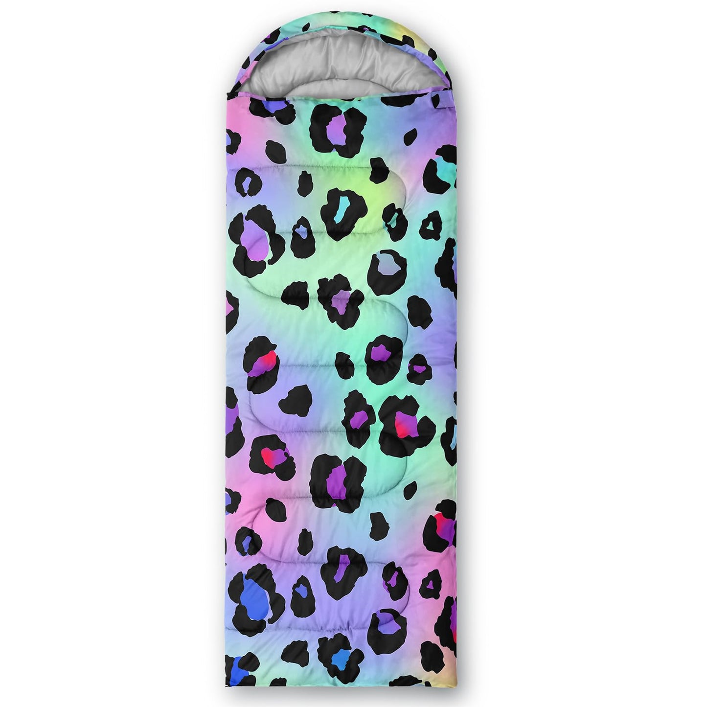 Axolotl Leopard Print Sleeping Bag for Kids Girls–Lightweight Warm Cold Weather Sleeping Bags,Waterproof Portable Sleeping Bag for Camping,Backpacking Camping Sleeping Bag,Kids Sleeping Bags,Rainbow