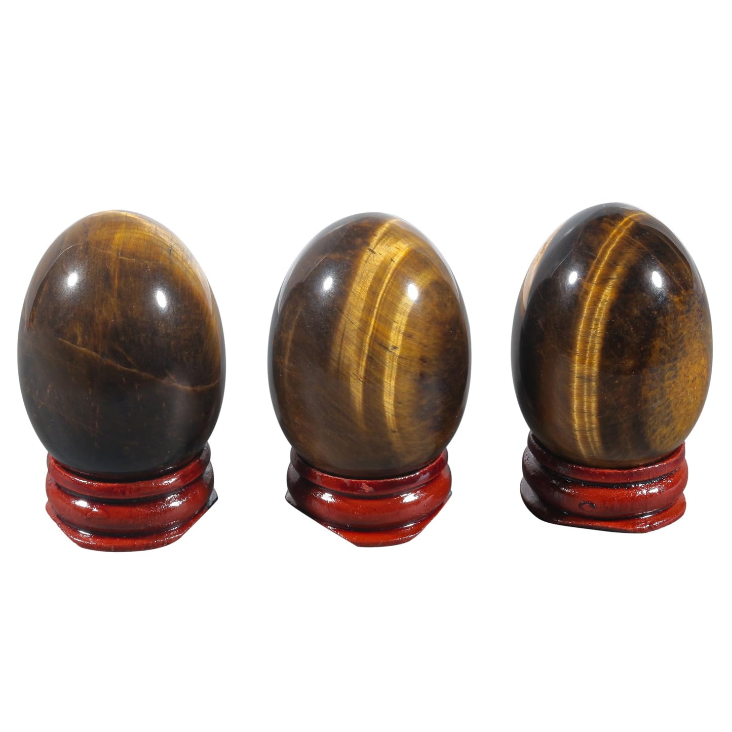 Casaper 2" Natural Tiger's Eye Egg with Wood Stand for Home Decoration, Polished Crystal Pocket Palm Sphere Fengshui Figurines Healing Reiki