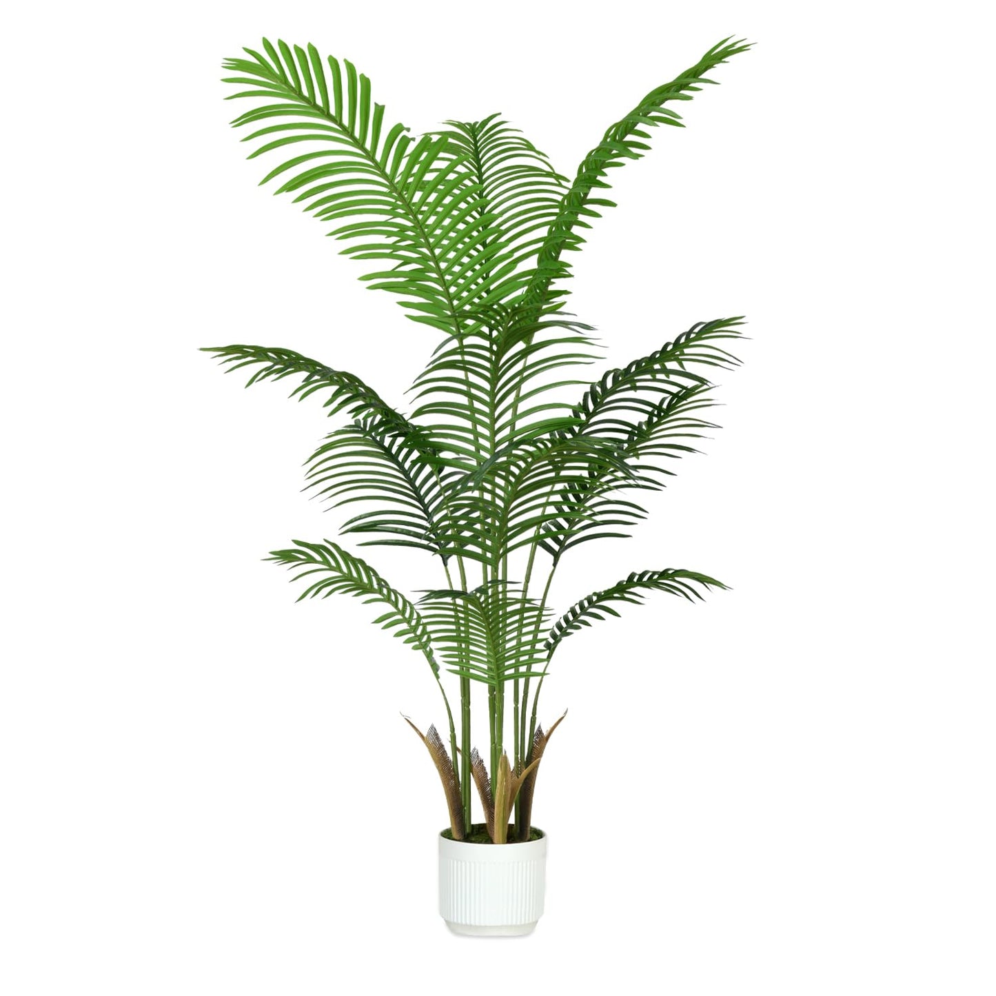 4FT Artificial Palm Tree Indoor with White Pot, Realistic Leaves, 9 Trunks Adjustable Branches, Tall Faux Fake Palm Plant, Ideal for Living Room Bedroom Office Home Interior Aesthetic Decor