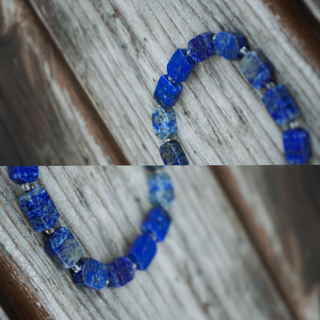 Square Lapis Lazuli Bracelet | Natural Royal Blue 6x8mm Throat & Third Eye Chakra Crystal Gemstone Beads | Handmade Meditation Protection Jewelry | Beading Tool Kit - Fits for 6.5-7.5" Medium Wrist