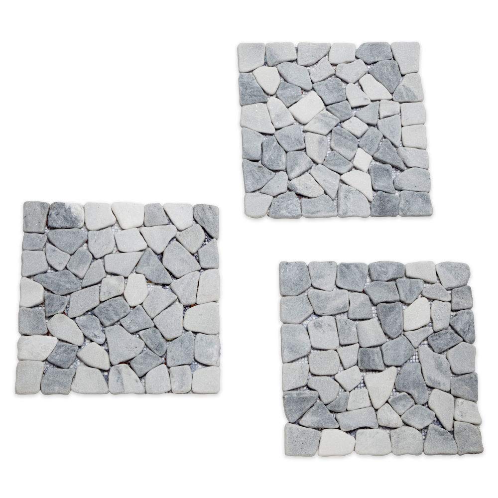 Bits and Pieces - Stepping Stones Outdoor Walkway - 12" Square Marble Landscaping Decorative Stepping Stones - Set of Three (3) - Backyard Decor Garden Pavers for Outside Walkway