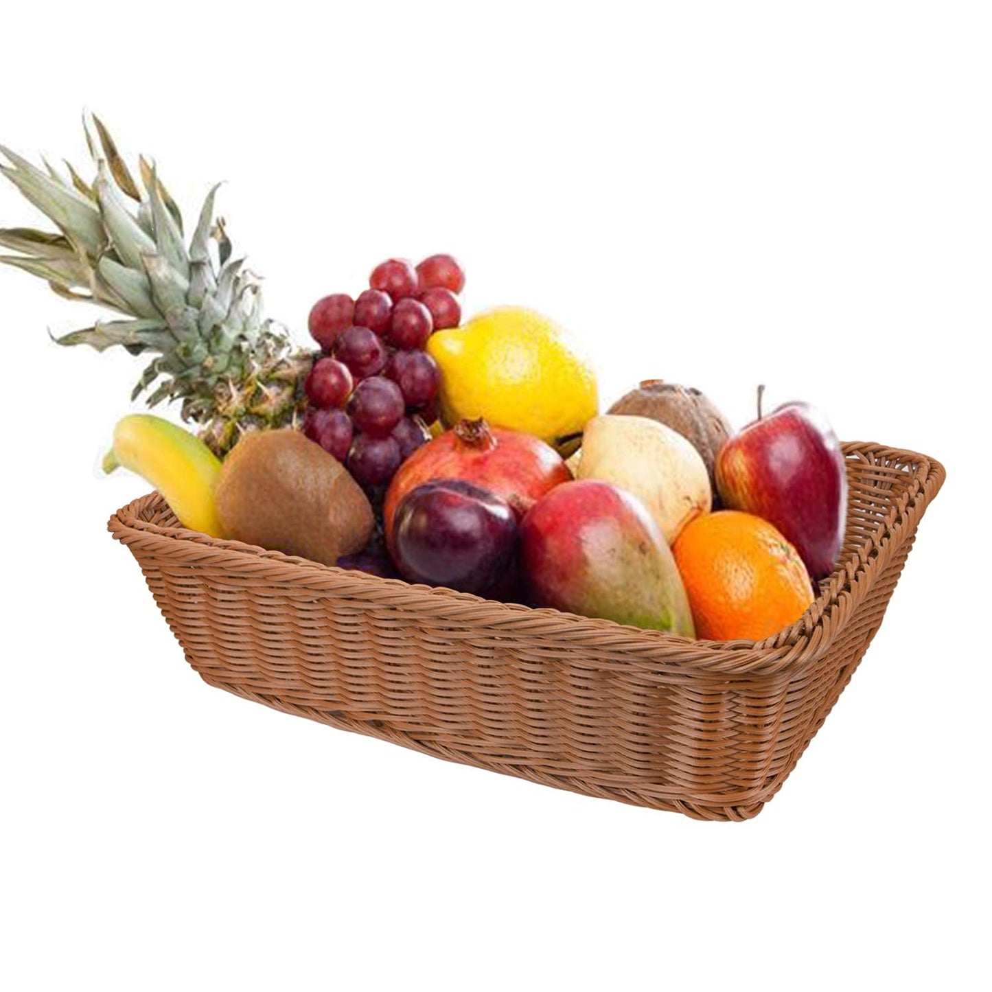 Yarlung 2 Pack Woven Bread Basket, Plastic Wicker Fruit Baskets 15.7 x 11.4 Inch, Imitation Rattan Food Serving Trays for Vegetables, Kitchen, Restaurant, Outdoor, Brown