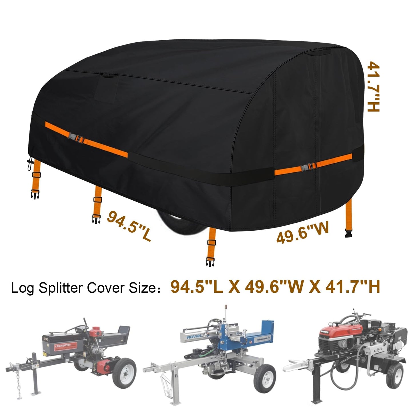 Goctoke Log Splitter Cover 1200D Heavy Duty Windproof for 15-60ton Electric Wood Splitter Cover All Weather Protection Log Splitter Accessories (94.5" L X 49.6" W X 41.7" H)