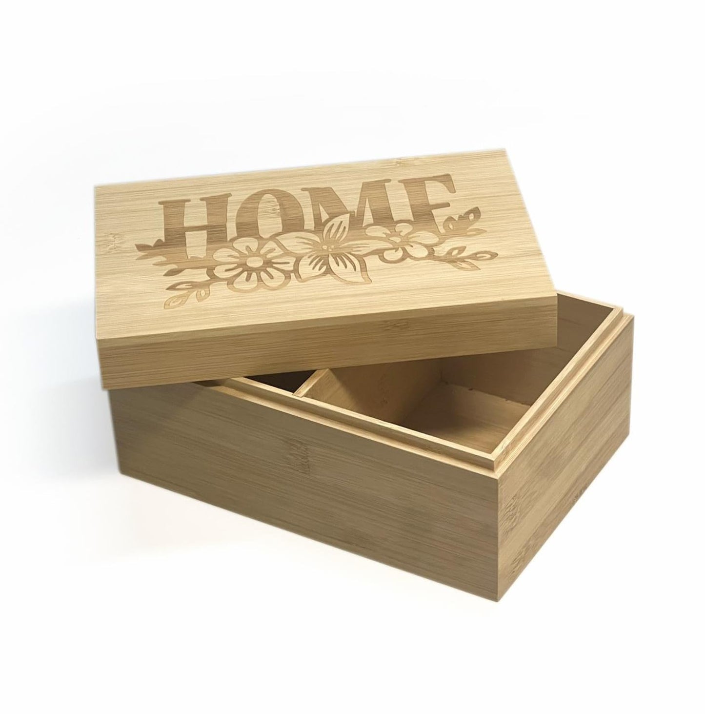 ChicDecor Bamboo Wooden Storage Box with Lid – Natural Wood Organizer with Removable Divider, 8.66 x 5.91 x 3.94 Inches – Decorative Jewelry, Kitchen, Bathroom & Home Organizer