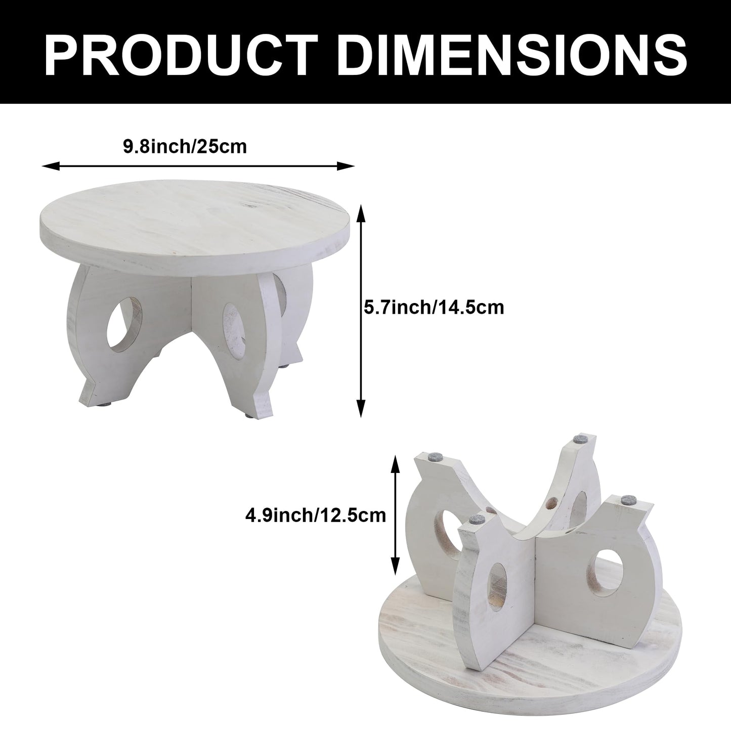 VZODESR Small Plant Stand Kitchen Display Stand 10 inch Plant Holder Plant Stool Round Stand Risers Farmhouse Rustic Balcony Decor Pedestal Board Washed White