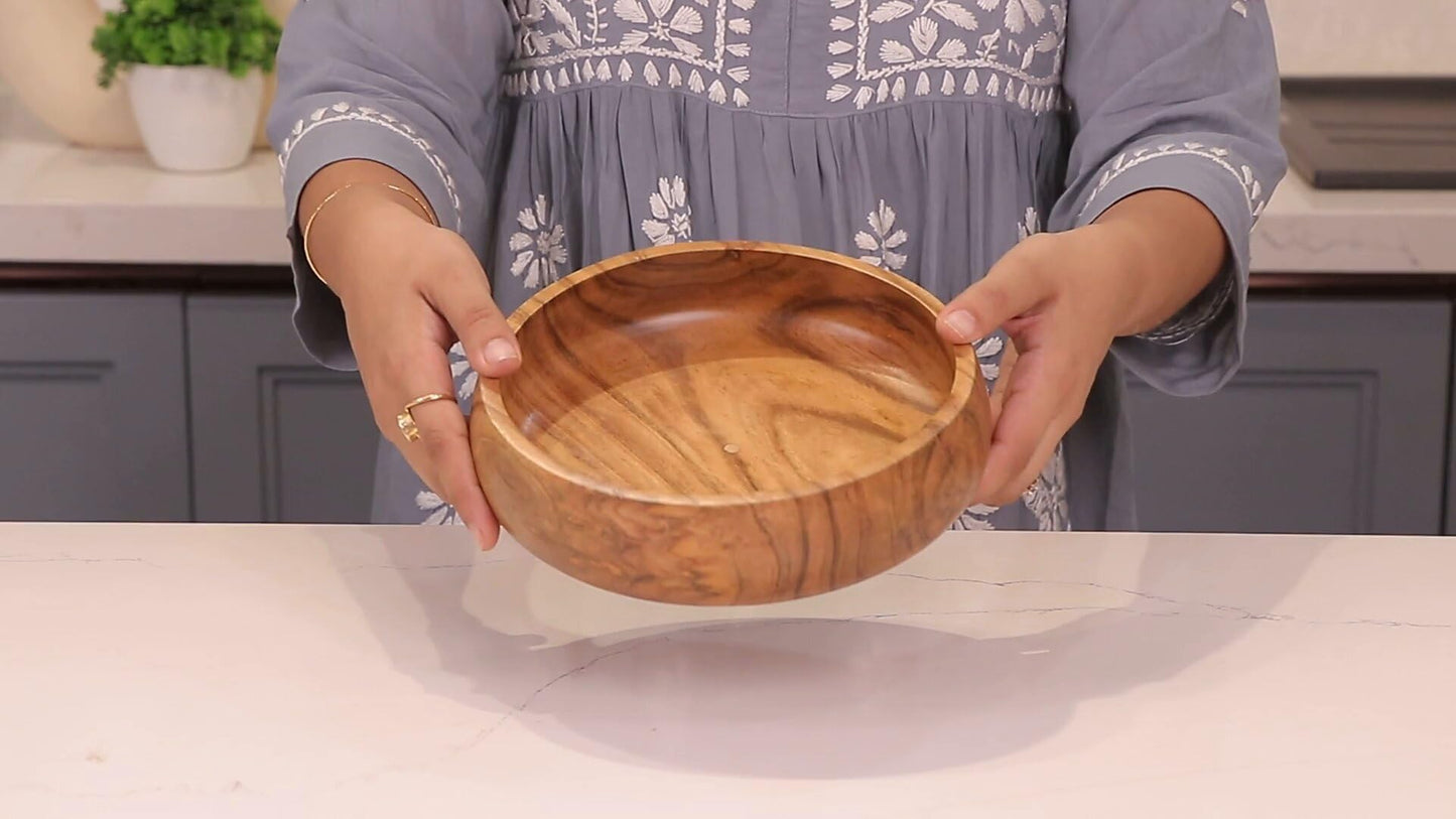LAVAUX DESIGNS Set of 4 acacia wood bowls 8 x 2 inches (25 oz) with Food safe wood coating | Jointless plates type wood bowl for food | Wooden salad bowls set