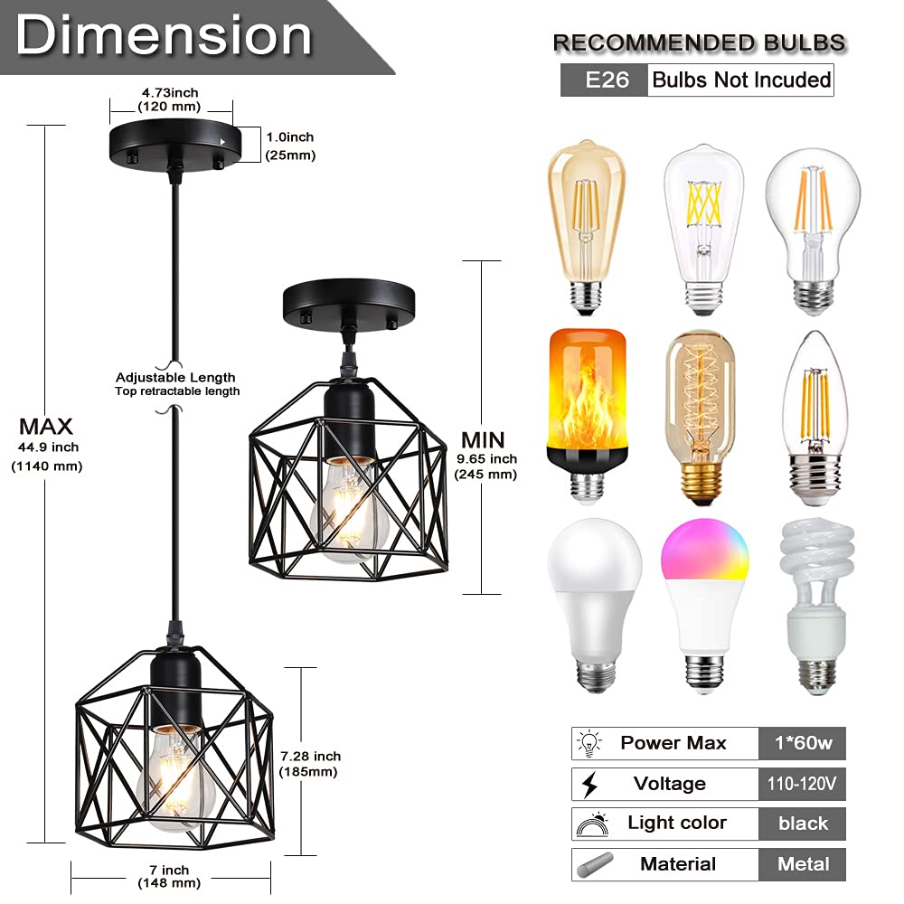 Laihezz 1-Light Vintage Hanging Light Pendant Light Fixture Farmhouse Basket Cage Hanging Ceiling Light with Metal Caged for Kitchen Island Dining Restaurant Room Hallway Hotel Bar…
