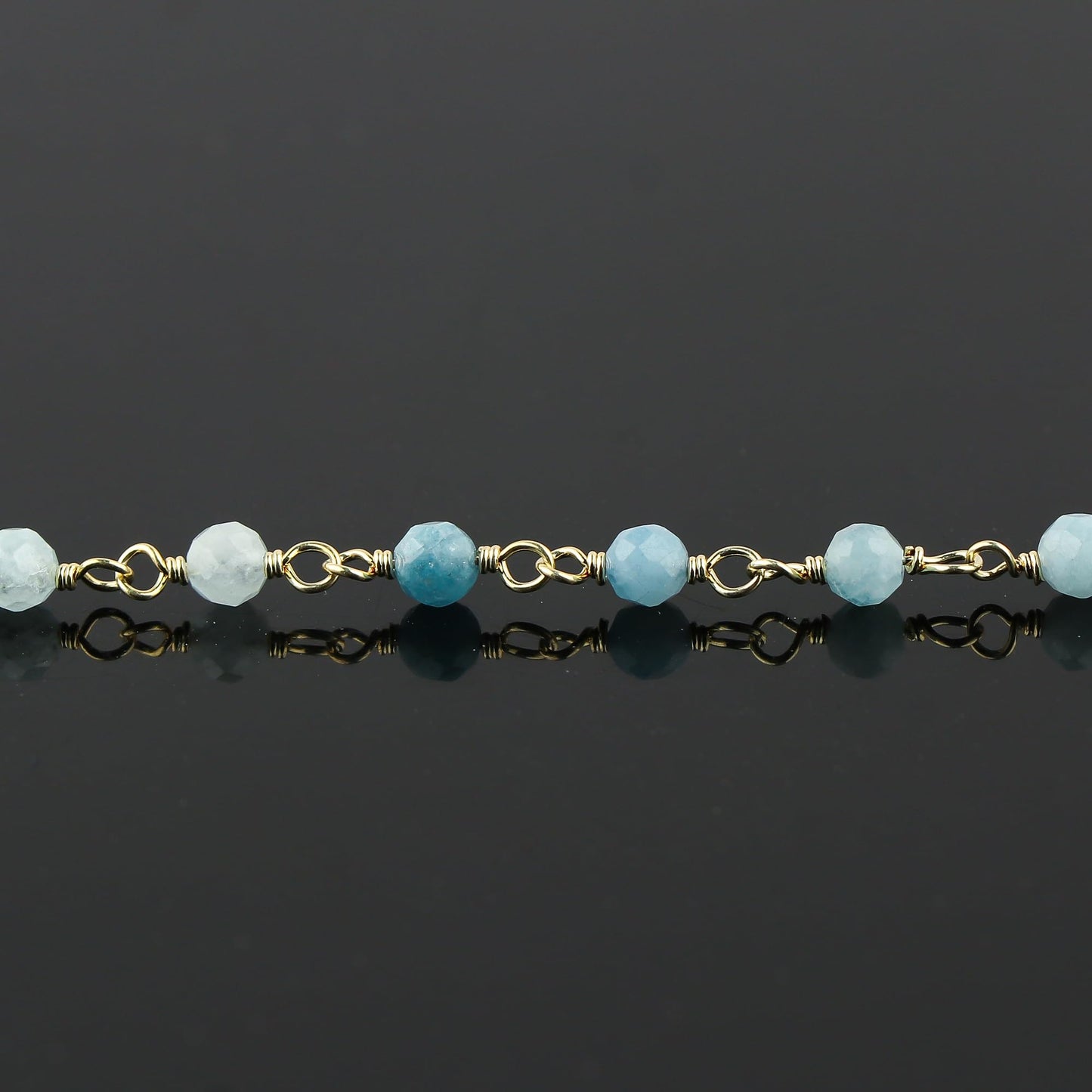 JOR Natural Aquamarine Beaded Rosary Anklet, Handmade Craft, Anklet Beads Bracelet, Chakra Healing Anklet, Gemstone Women Jewelry, Dainty Gold Plated Anklet 9 inch + 1.5 inch (1pcs)