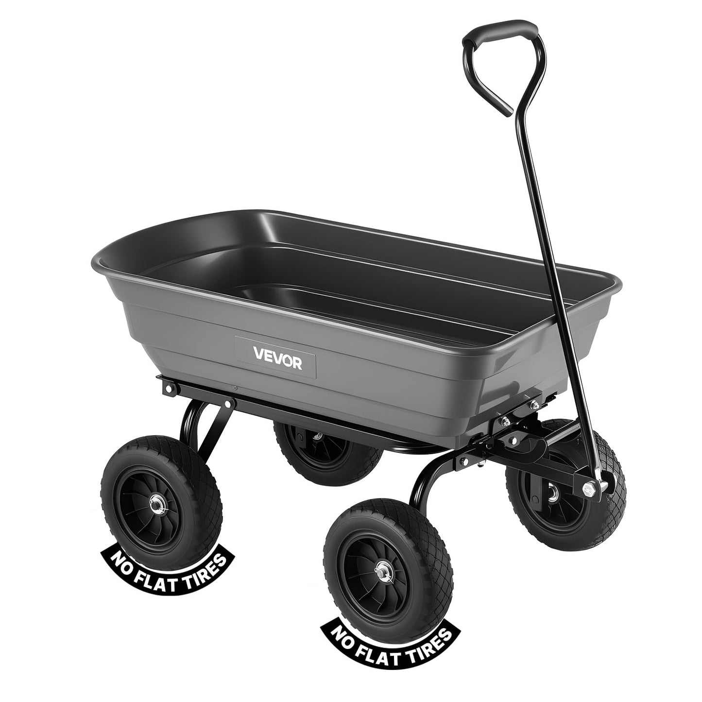 VEVOR 4 Cu.Ft 600LBS Poly Garden Cart Dump Wagon, 4 Wheel Heavy Duty Wheelbarrow with 10" Flat Free Tires, Yard Cart Dump Wagon with Quick-Release System