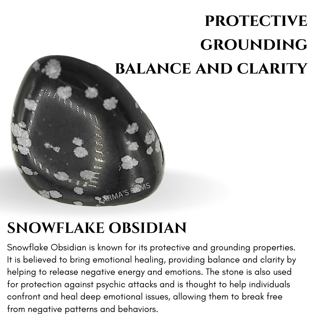 Karma Gems Snowflake Obisidian Tumbled Stones Natural Crystal Kit for Reiki Healing Crystal Polished, Tumble Stones, Chakra Balancing, Reiki Gift, Home Decor (15-25 MM)