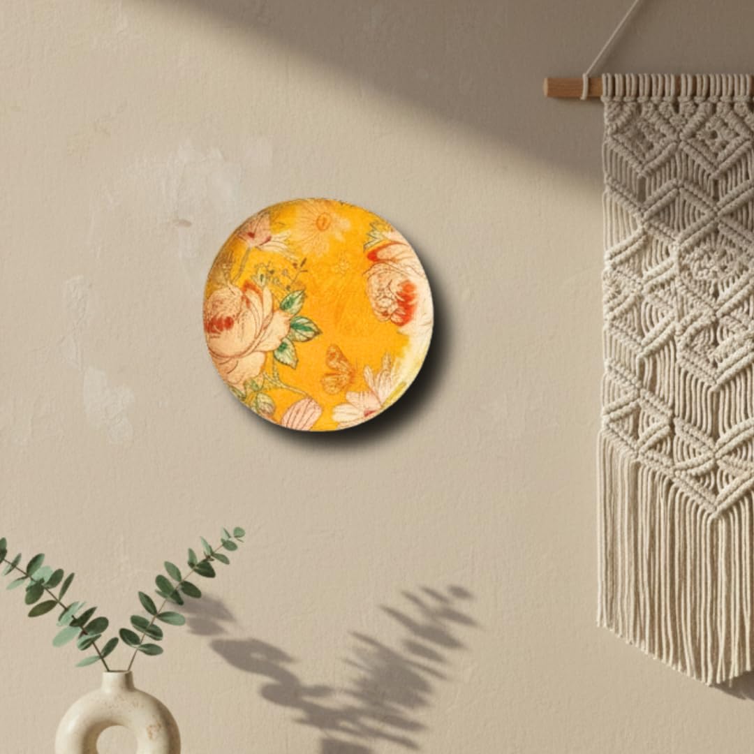 RITUALISTIC Pastel Blooms Iron Wall Art Plates – Set of 5 Decorative Plates | Floral & Nature-Inspired Metal Wall Decor | Soft-Toned Wall Hanging for Living Room, Bedroom & Valentine's day gifts