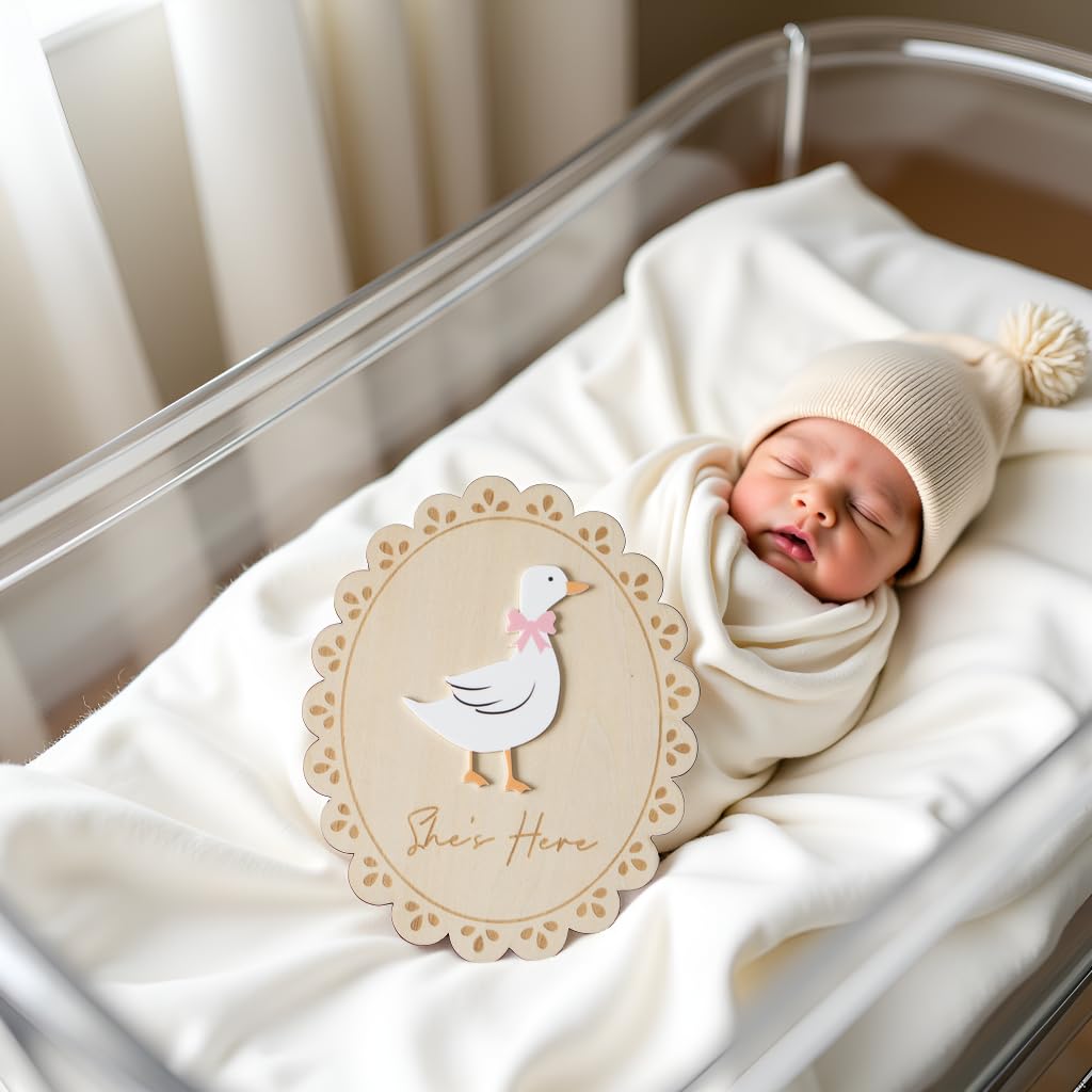 MEMOLEBIA Baby Announcement Sign, Hello World Newborn Sign for Hospital, She’s Here Card, Baby Announcements Ideas, Newborn Photography Props Double-Sided (HW1)