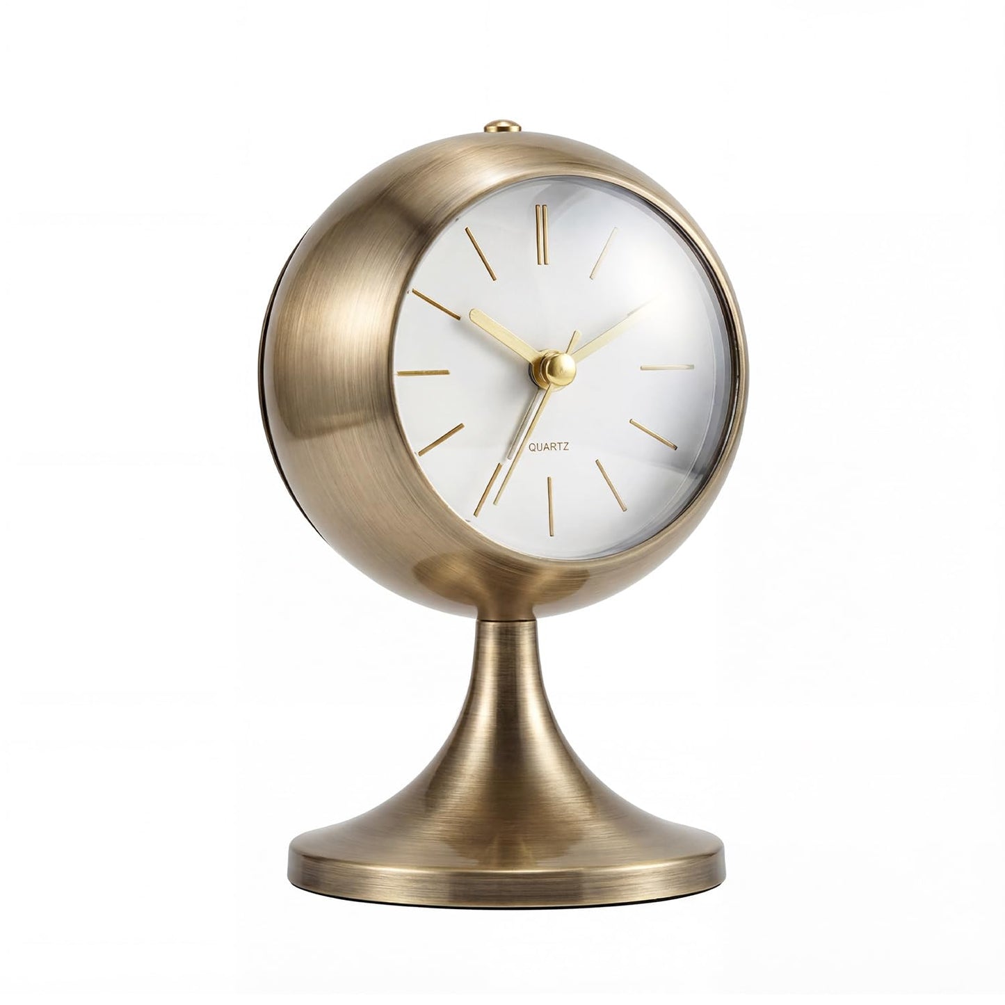 TIMESS Analog Alarm Clock, Mid-Century Modern Desk Clock, Silent Non-Ticking Quartz Table Clock with Gold Hands, Battery Operated Decorative Clock for Bedroom, Office, Living Room (Gold)