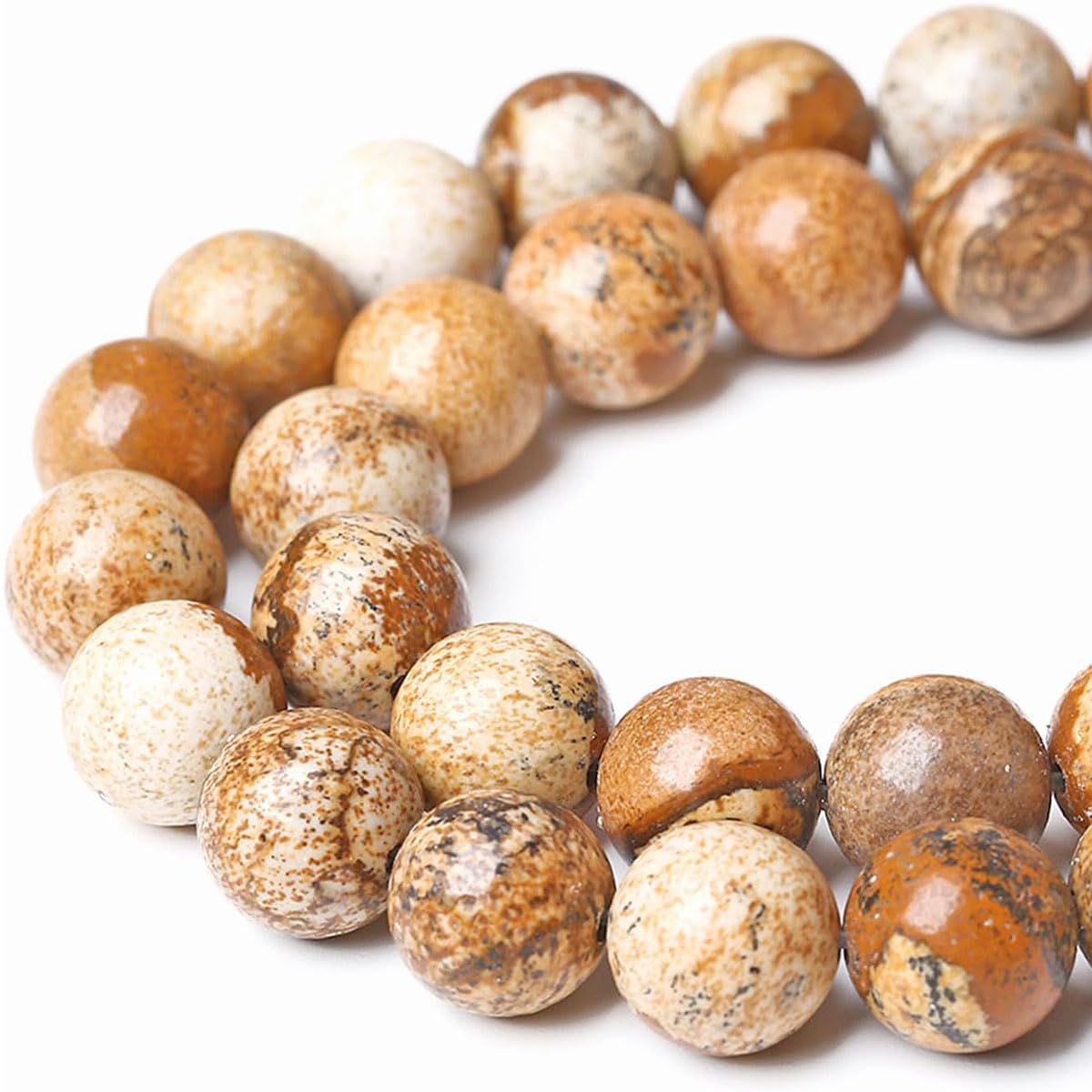 8mm Natural Picture Jasper Beads Round Semi Precious Gemstone Loose Beads for Jewelry Making (47-50pcs/strand)