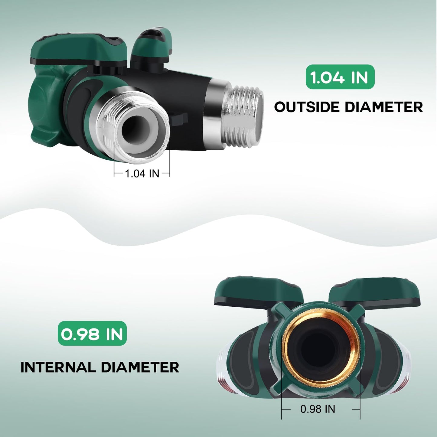 Garden Hose Splitter 2 Way, 3/4" Y Water Hose Splitter with Comfort Rubber Long Handle, Faucet Splitter, Heavy Duty Metal Connector with 2 Kink Free Faucet Extension Hose Protector