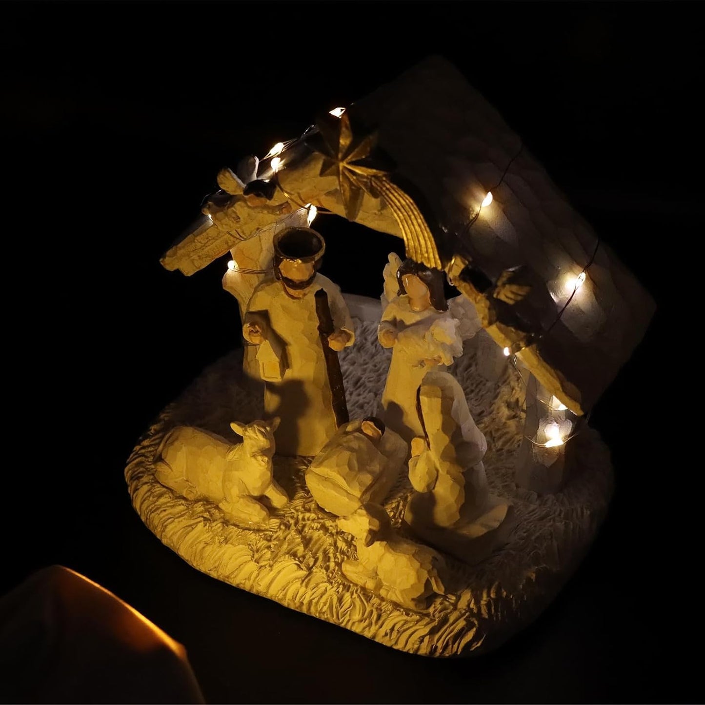 WANCHIY Nativity Set Indoor– Nativity Scene with Manger, Christmas Nativity Sets & Figures with LED Lights, Christmas Decorations Indoor for Home Display