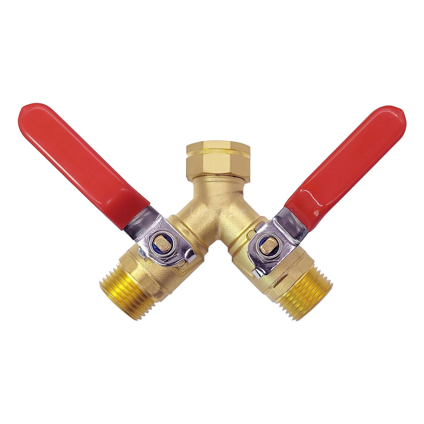 Uenede Brass Full Flow Garden Hose Splitter 3/4" GHT Heavy Duty 2 Way Y Valve Water Hose Shut Off Outdoor Faucet Splitter Connector Adapter with Long Handle