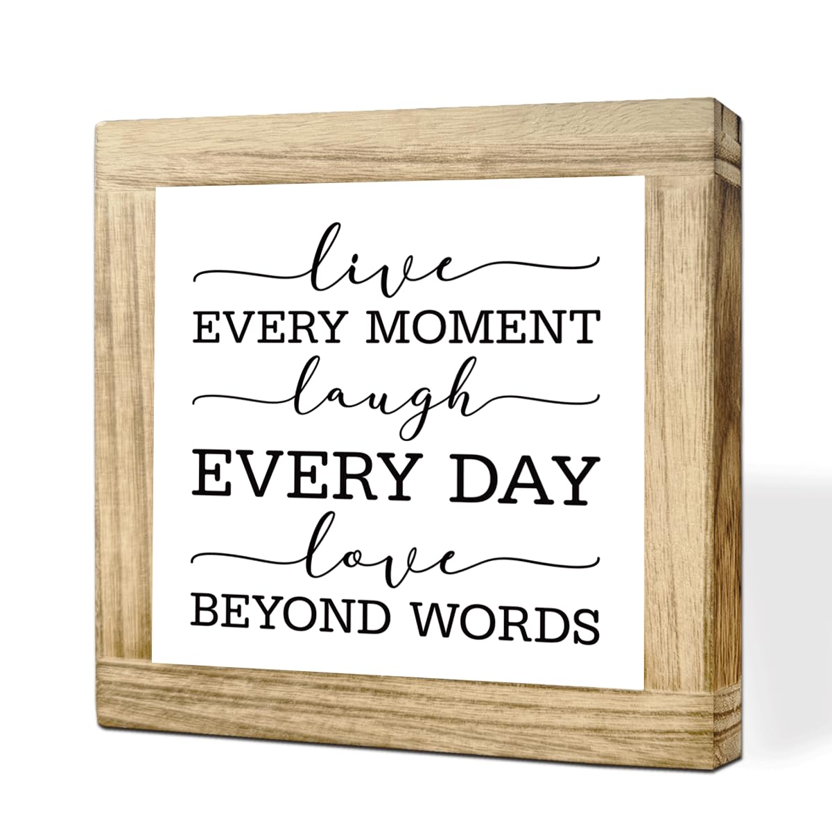 Wood Home Sign Live Every Moment Laugh Every Day Love Beyond Words Inspirational Solid Wood Plaque Rustic Handmade Home Decor For Farmhouse Living Room Entryway Table Rustic Wooden Sign 5.9x5.9 Inch