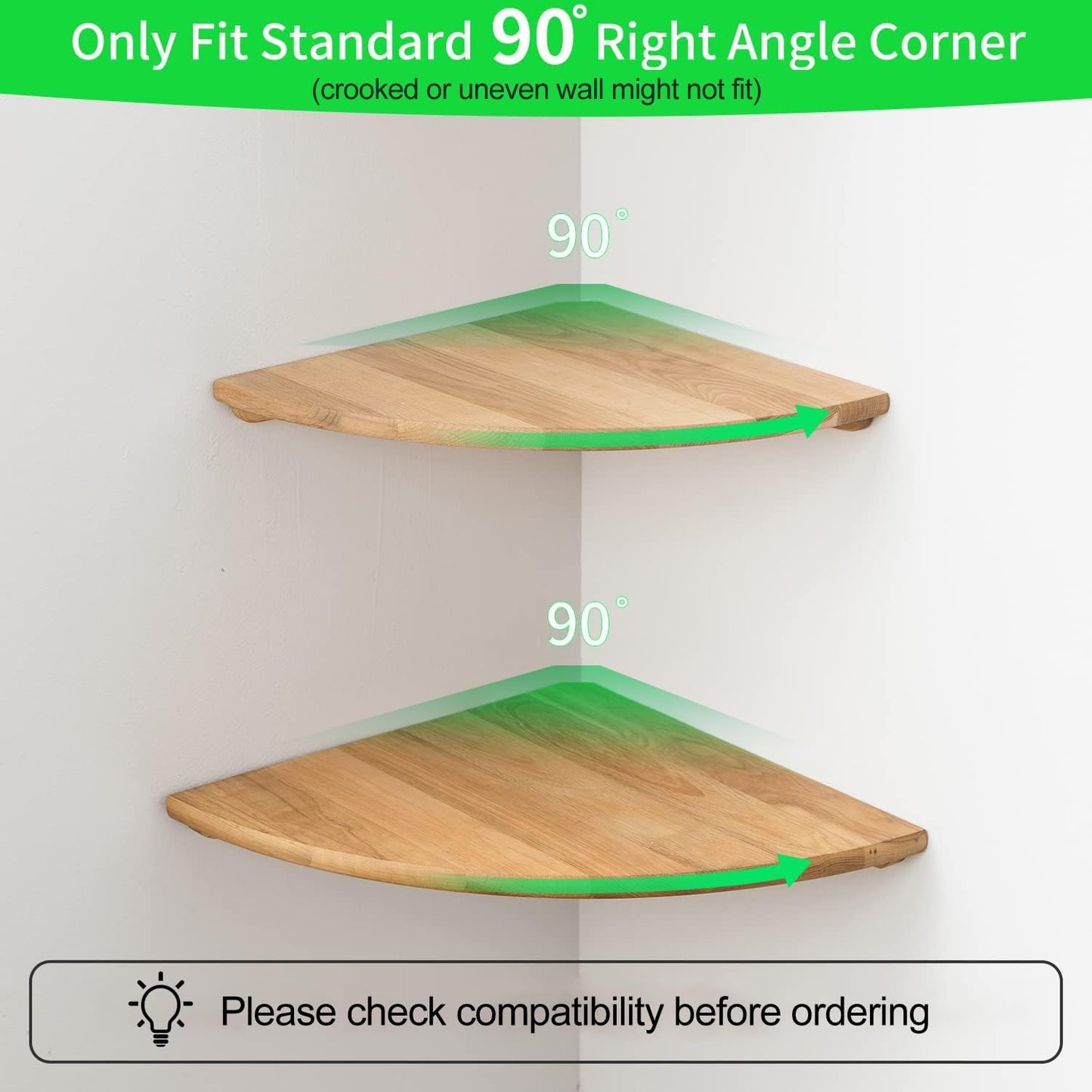 Conamily Corner Shelf, Solid Oak Wood Floating Corner Shelf Wall Mount Round End Floating Speaker with Wire Hole for Small Plant Photo for Bedroom Kitchen, Living Room
