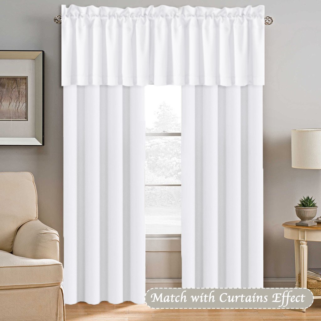 H.VERSAILTEX 2 Panels White Valance for Windows, Natural Blackout Curtains Valances for Small Windows/Living Room/Bedroom/Bathroom Rod Pocket 52" W x 18" L, Pure White，2 Packs