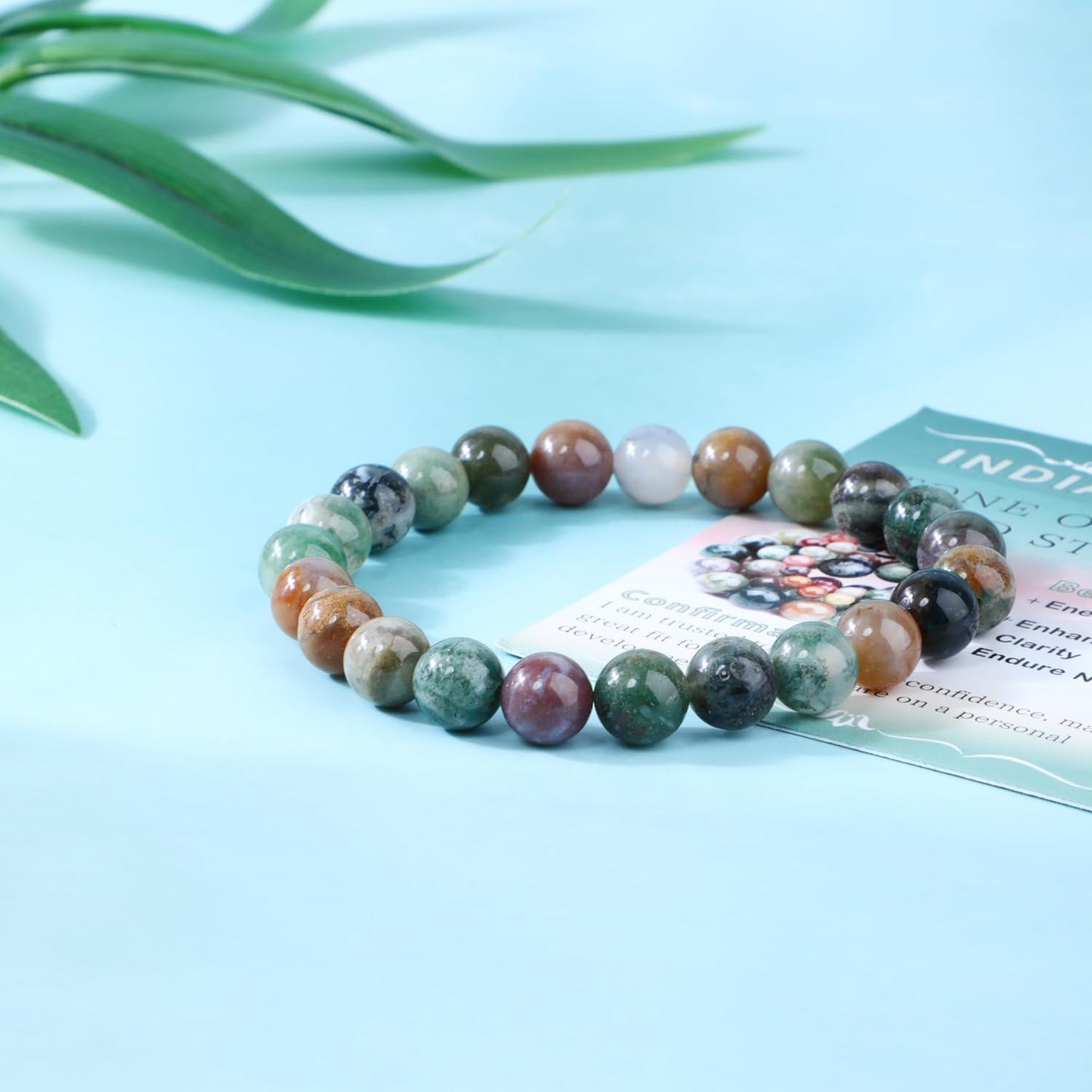 Bymitel 8mm Indian Agate - Handmade Reiki Gemstone Stretch Bracelet, Natural Beauty & Spiritual Essence, Crystal Healing for Unisex Adults