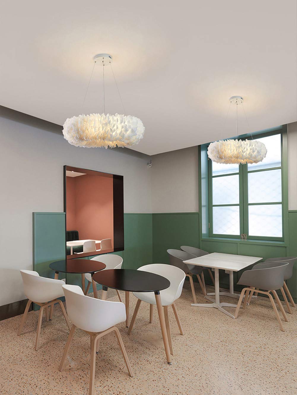 XINDAR White Nordic Feather Chandelier Modern Ceiling Pendant Light Fixture 8 Lights 31.5" Wide Bedroom Girls Room Chandelier Lighting Unique Ring Shaped Hanging Lamp