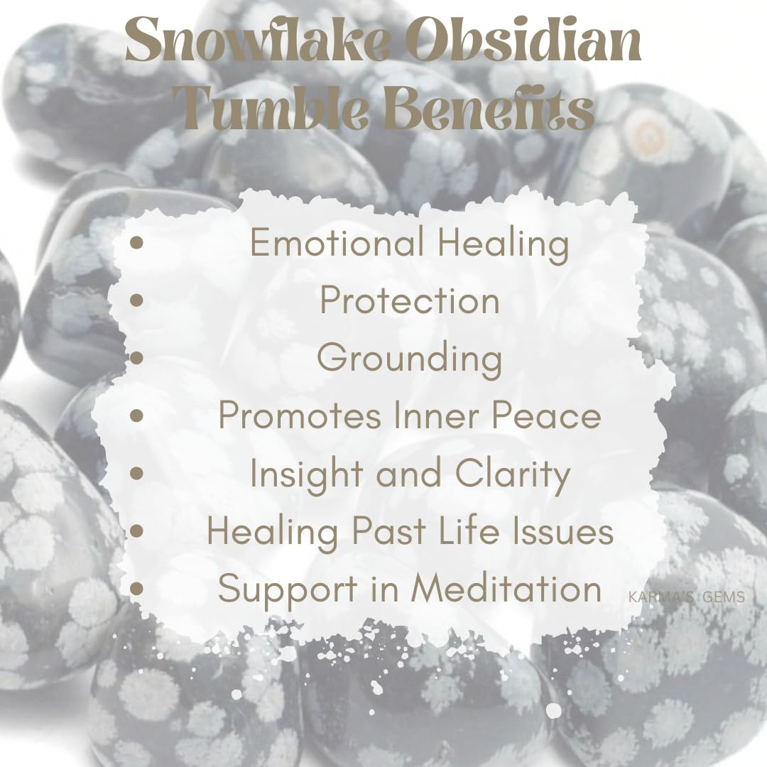 Karma Gems Snowflake Obisidian Tumbled Stones Natural Crystal Kit for Reiki Healing Crystal Polished, Tumble Stones, Chakra Balancing, Reiki Gift, Home Decor (15-25 MM)
