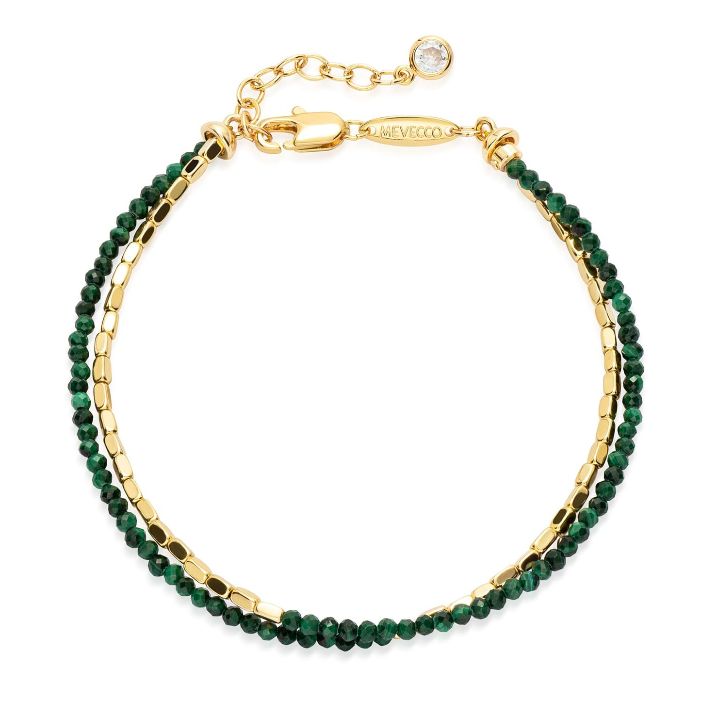 MEVECCO Bead Bracelet for Women 18K Gold Plated Layered Hematite Malachite Stone Mixed Bracelets Handmade Gold Custom Beaded Charm Chain Bracelet Stack Jewelry Gifts