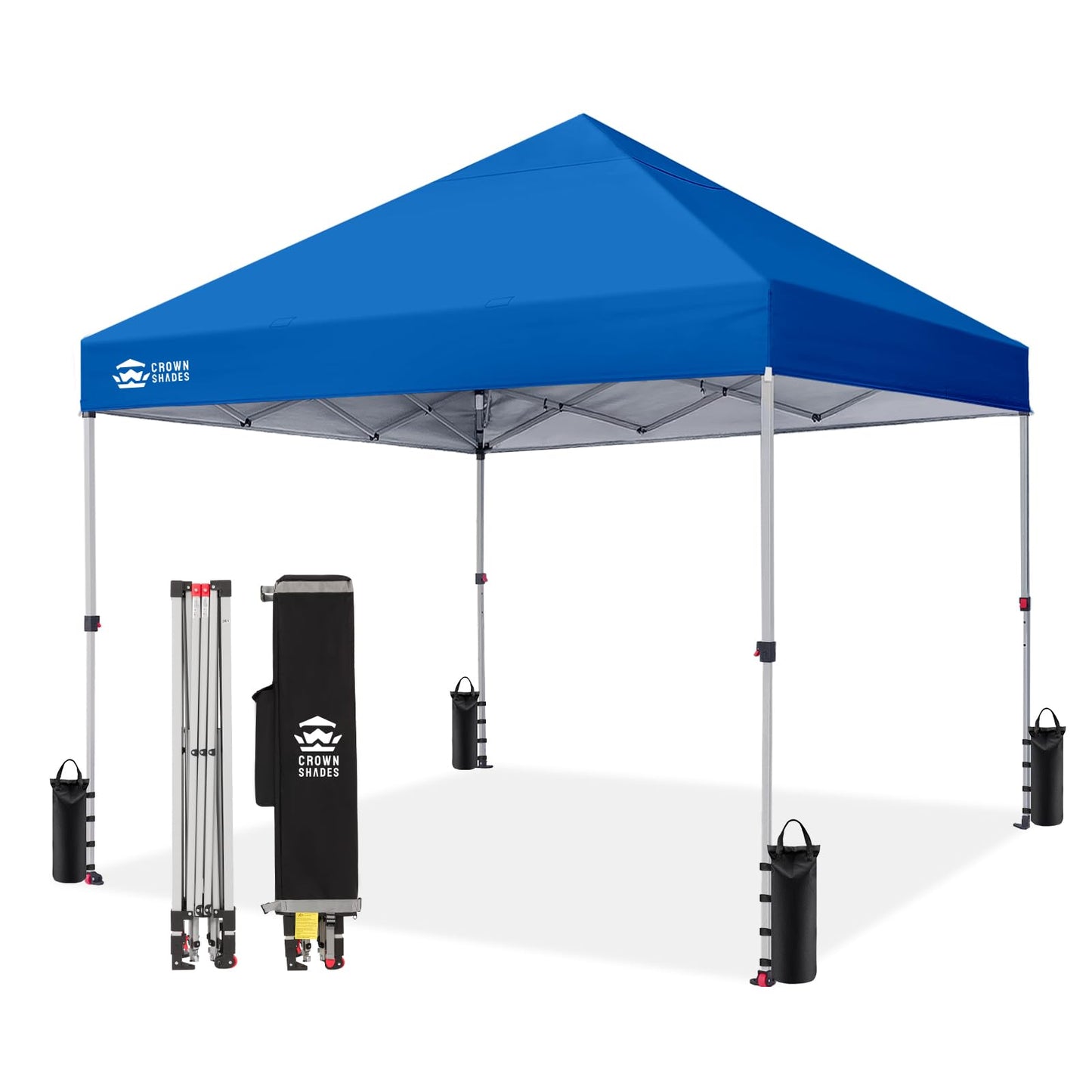 CROWN SHADES 8x8 Pop Up Canopy - Beach Tent with One Push Setup - Easy Outdoor Sun Shade for Events, Parties, Camping - Gazebo with STO-N-Go Cover Bag, Silver Coated Top, Blue