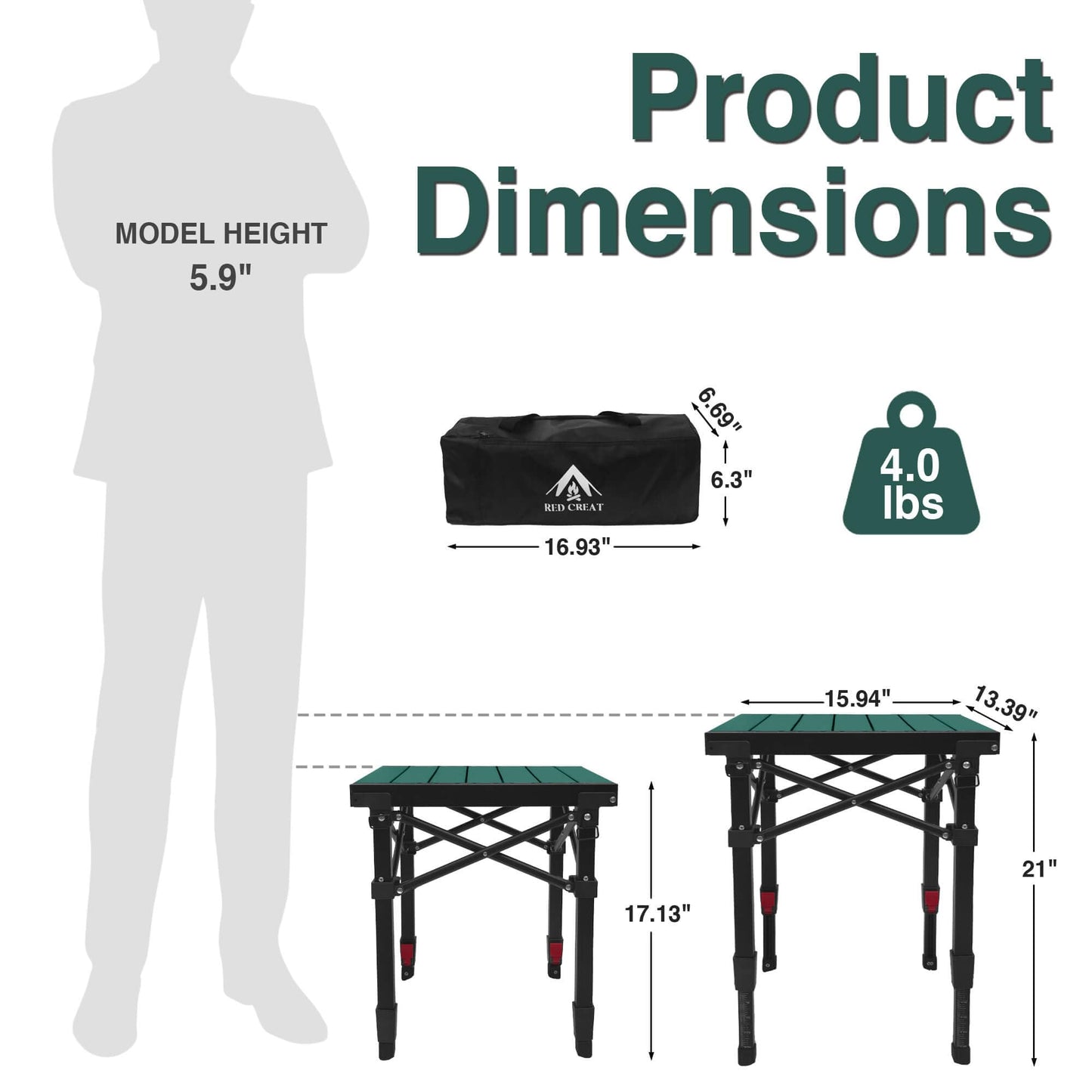 Camping Table Portable Foldable with Adjustable Height, Lightweight Collapsible Aluminum Roll-Up Camp Table with Storage Bag & Carry Bag, Heat-Resistant for RV Picnic BBQ Camping (Small 16"×13")