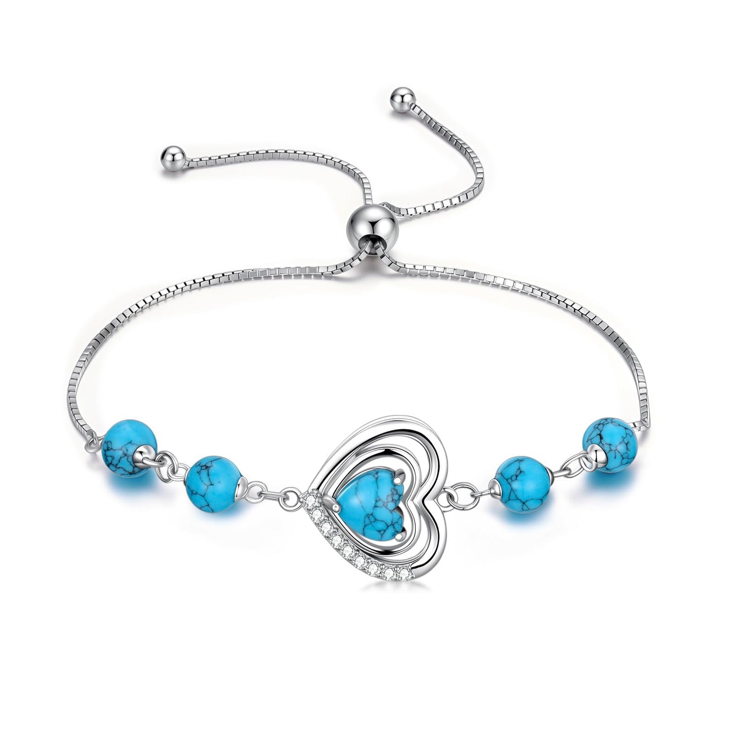 PEIMKO 925 Sterling Silver Heart Turquoise Exquisite Bracelet Boho Style Bracelet Jewelry Gifts for Women Mother-7