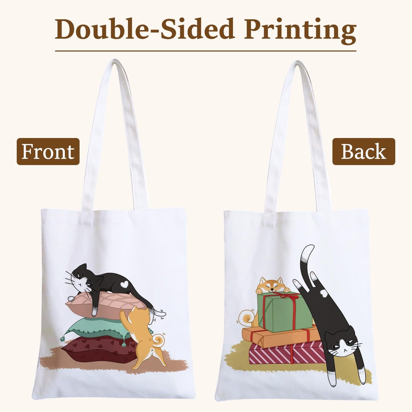 GICDSU Black Cat Cotton Canvas Tote Bag with Zipper, Reusable Grocery Bags, Beach Foldable Tote Bag for Women, Funny Totebag with Inner Pocket for Shopping Travel Gym Work