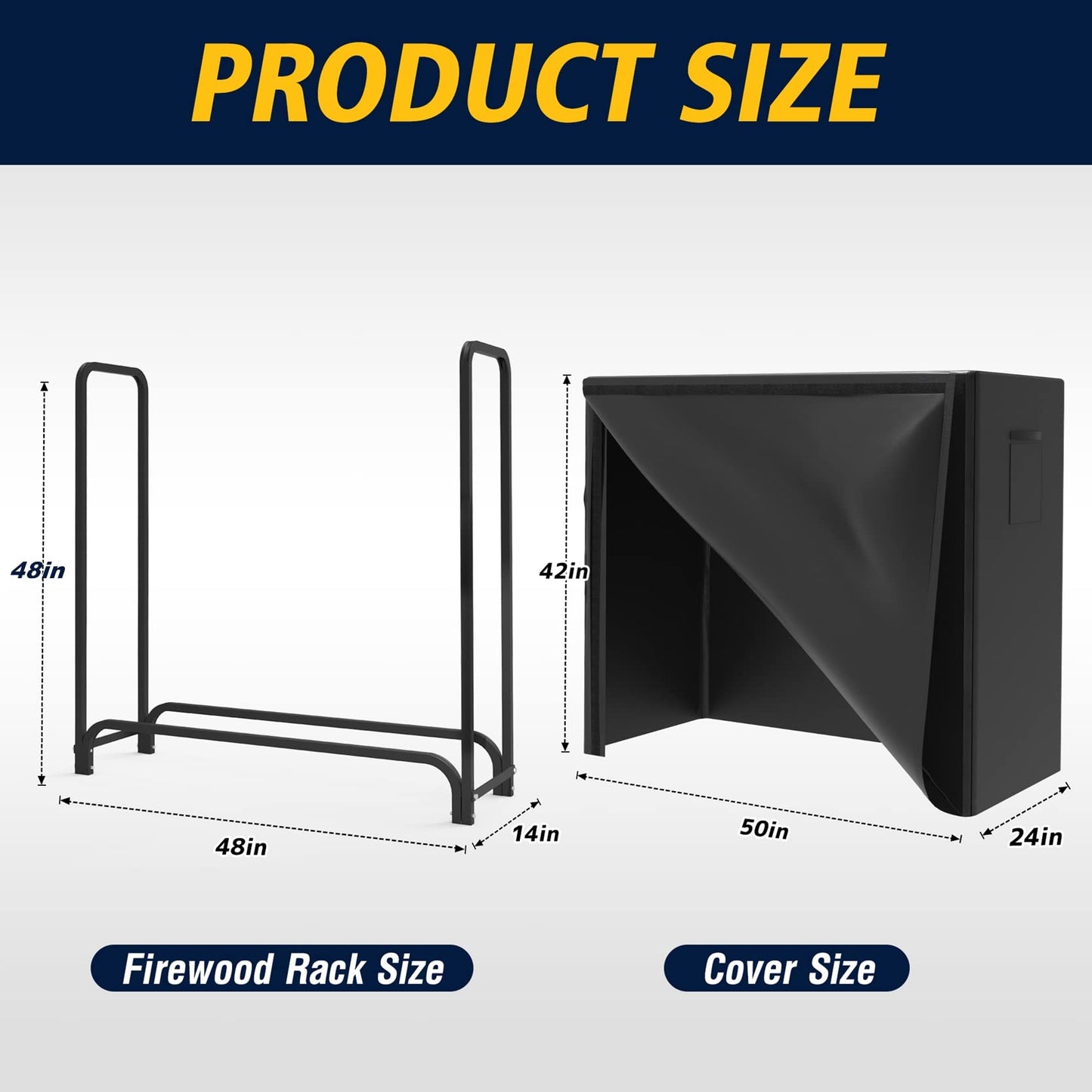 WALMANN 4ft Firewood Log Rack with Cover Outdoor, Heavy Duty Firewood Rack With Weather Resistant 600D Oxford Fabric Cover, Indoor/Outdoor Wood Racks for Fire Wood