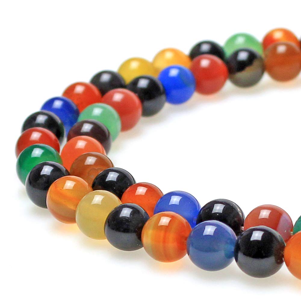 MJDCB AAA Natural Multicolor Agate Beads Round Colorful Stone Energy Healing Beads for DIY Necklace Bracelat Jewelry Making Strand 15" (6mm)