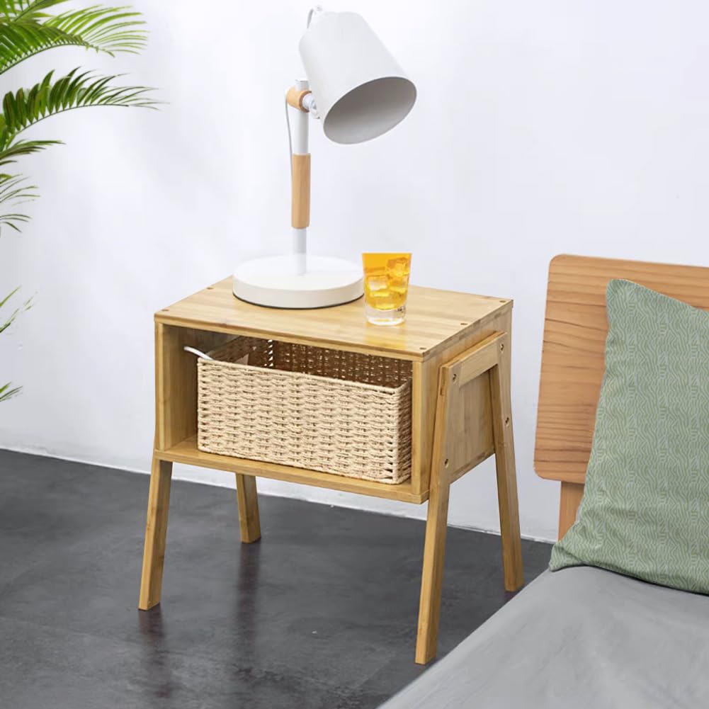KKTONER Modern Bamboo Nightstands End Tables Bedroom with Storage Small Bedside Table for Living Room Office (Natural)