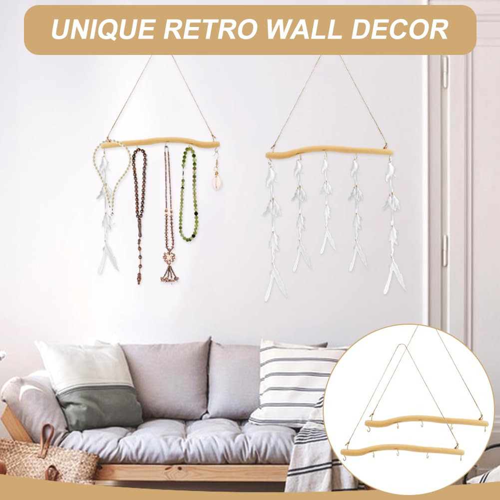 Saycker 2Pcs 15 Inch Driftwood Wall Hanging Jewelry Hanger, Rustic Branch Hanger Rack with 5 Hooks for Small Item Key(Wood color)