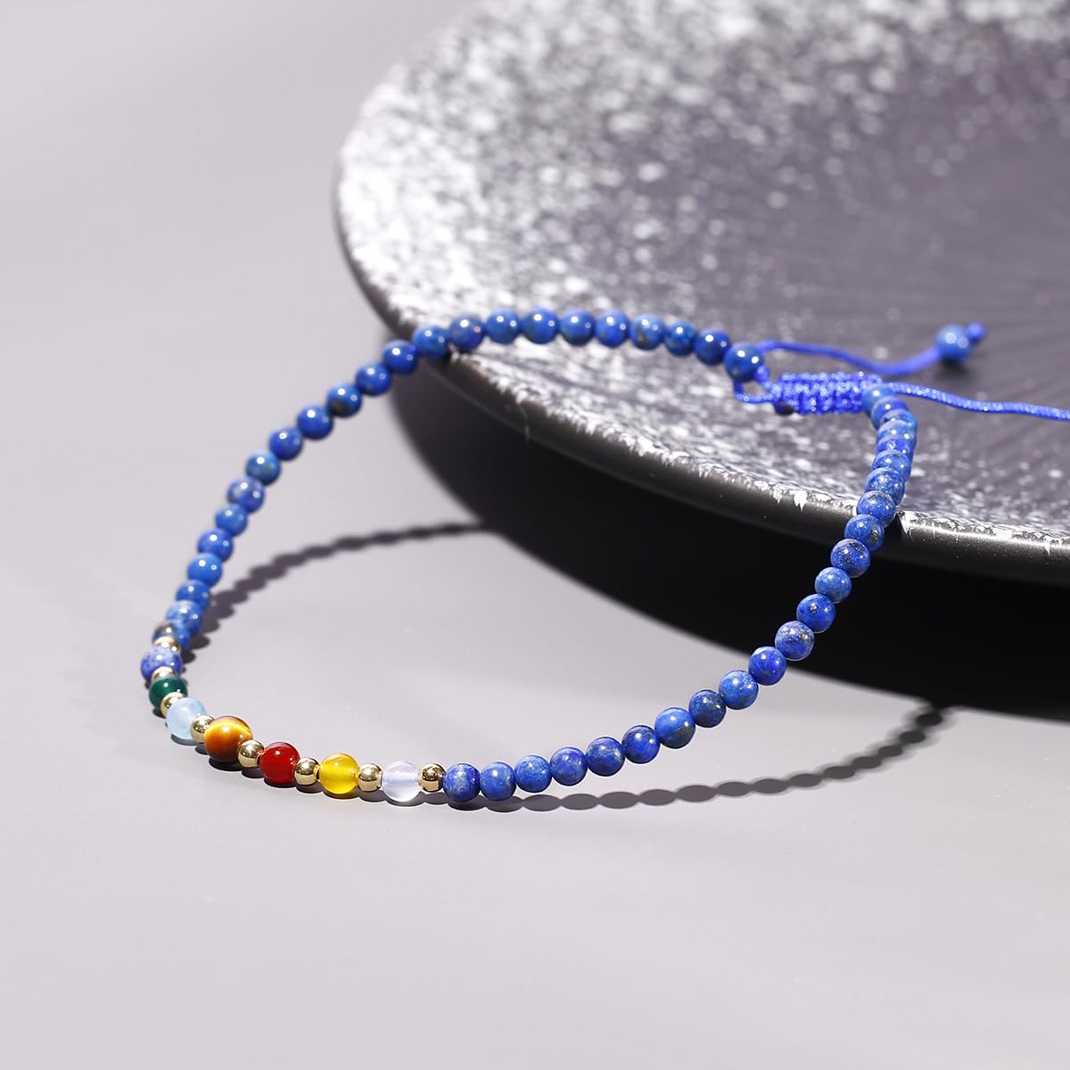 Jewever 7 Chakra Ankle Bracelets for Women Beach Foot Healing Crystals Lava Rock Essential Oils Diffuser Worry Stone Energy Balancing Meditation Yoga gifts (lapis lazuli)