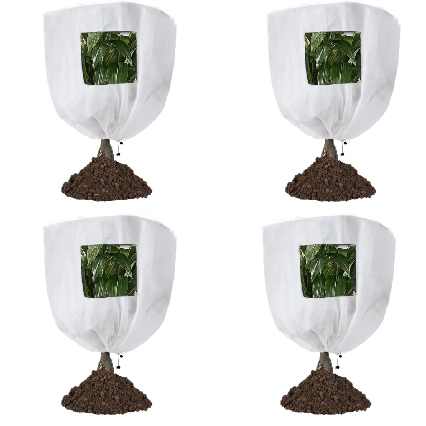CMINGJ Plant Frost Protection Covers with Viewing Window, 39.37" x 39.37", 2.06oz/yd², Reusable Drawstring Tree Cover, Winter Tree Blanket with Zipper for Outdoor Plants, Frost Protection Cloth 4 Pack
