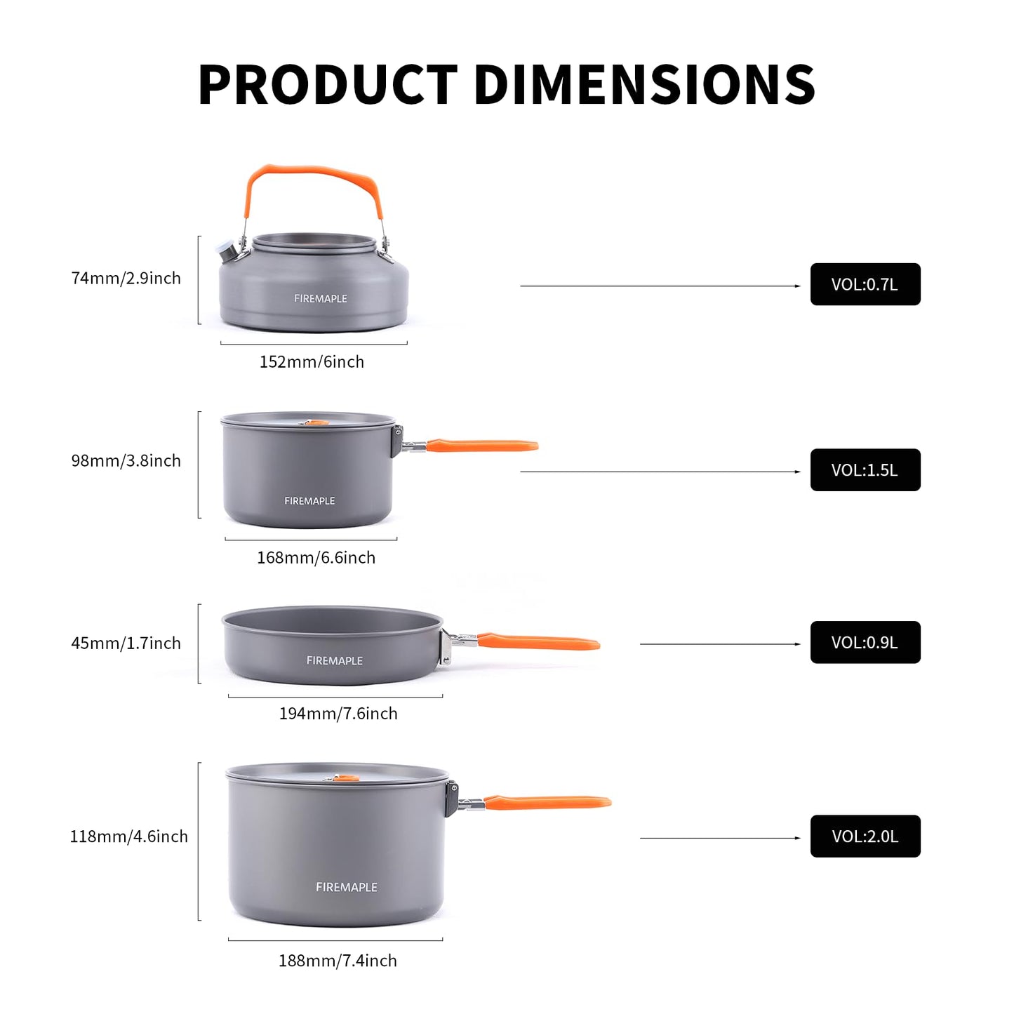 Fire-Maple Feast Outdoor Camping Cookware Set, Portable Stackable Camping Pots and Pans Set with Kettle, Compact Camping Cookware Mess Kit for Hiking, Fishing and Backpacking
