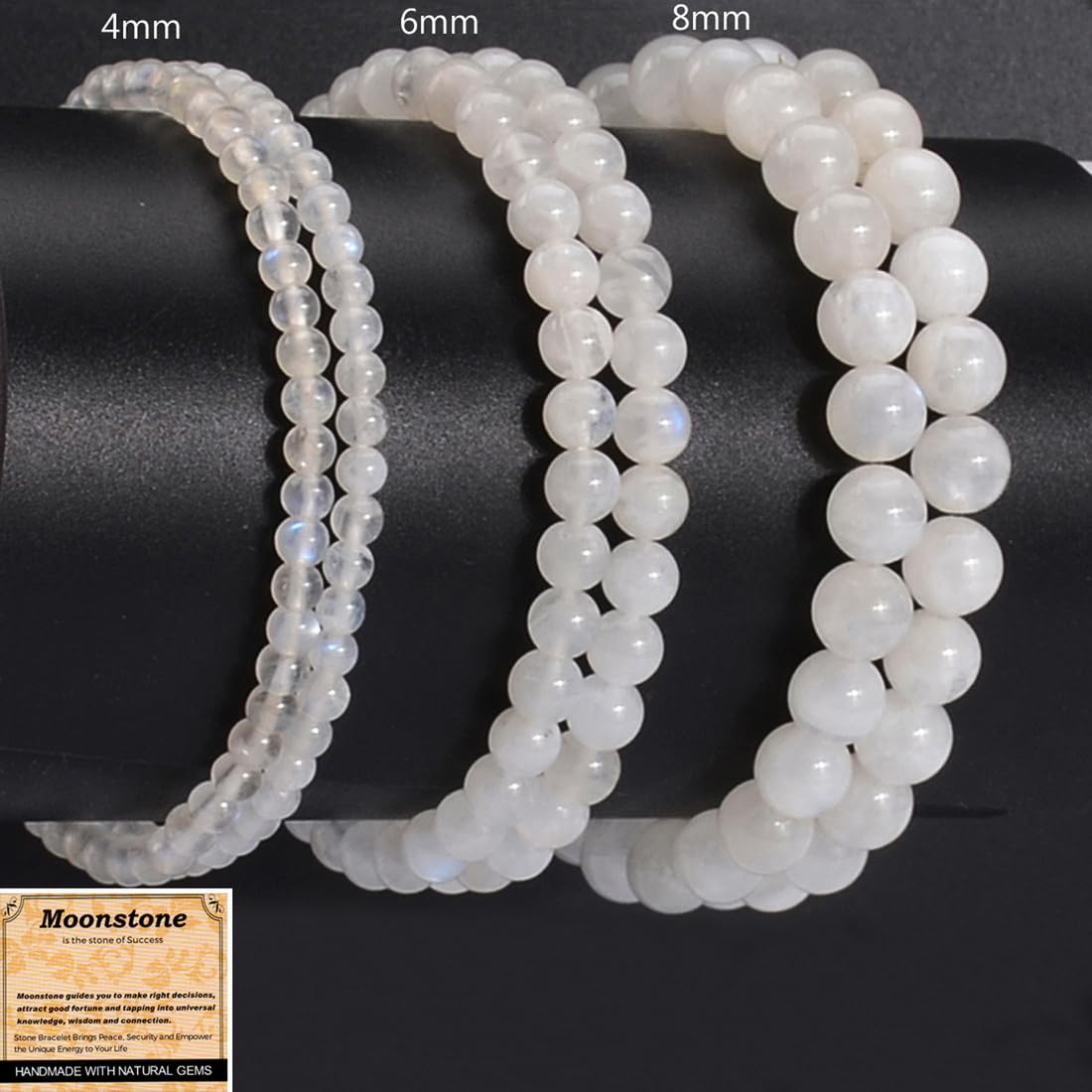 MASSIVE BEADS Moonstone - Success - Handmade Handmade Yoga Stretch Elastic Bracelet Natural Stone Crystal Healing Power Energy Gifts for Unisex Adult 4mm