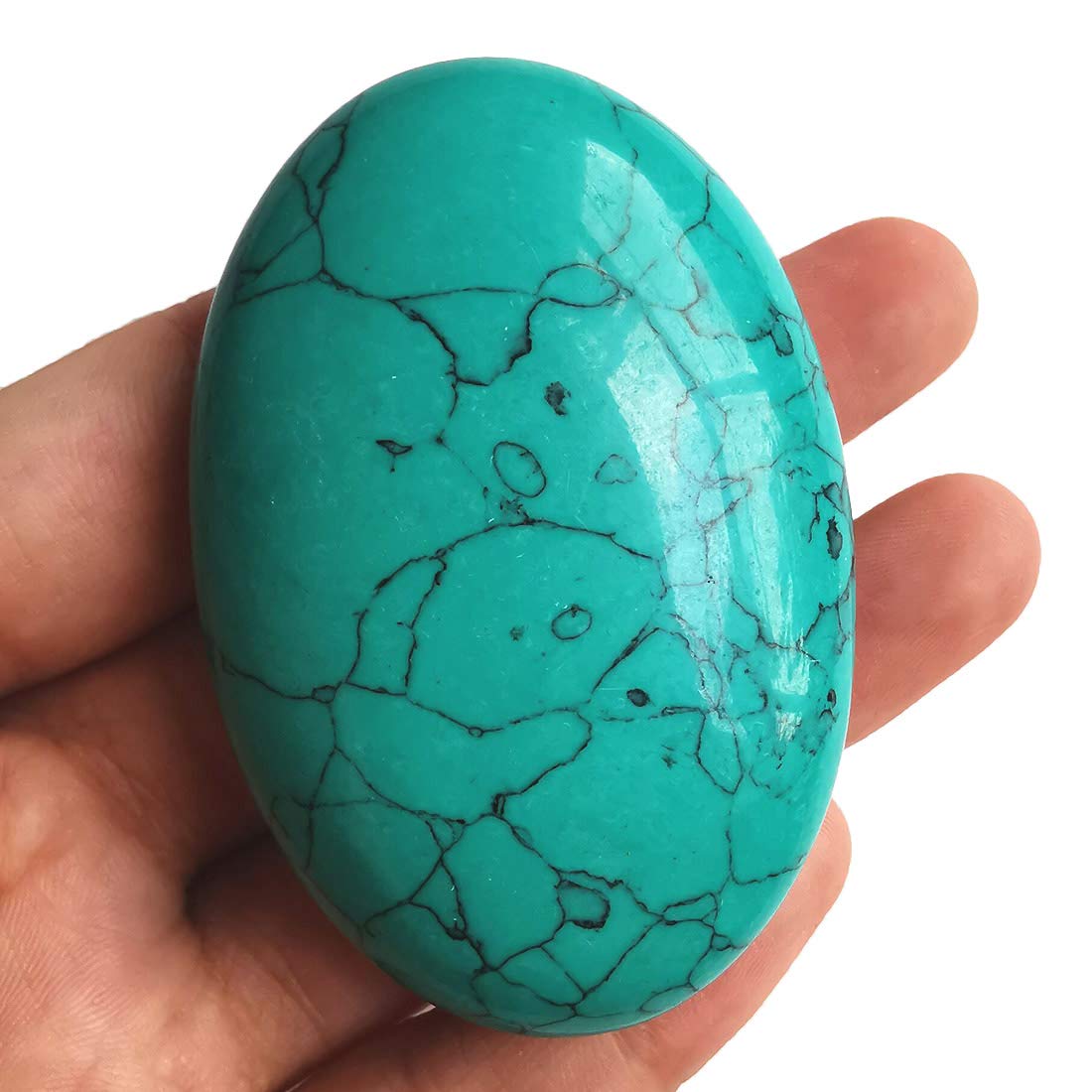Loveliome Synthesis Green Howlite Turquoise Oval Polished Worry Stones, Healing Crystal Indoor Fountain Stones Massage Energy Anxiety Relief Items