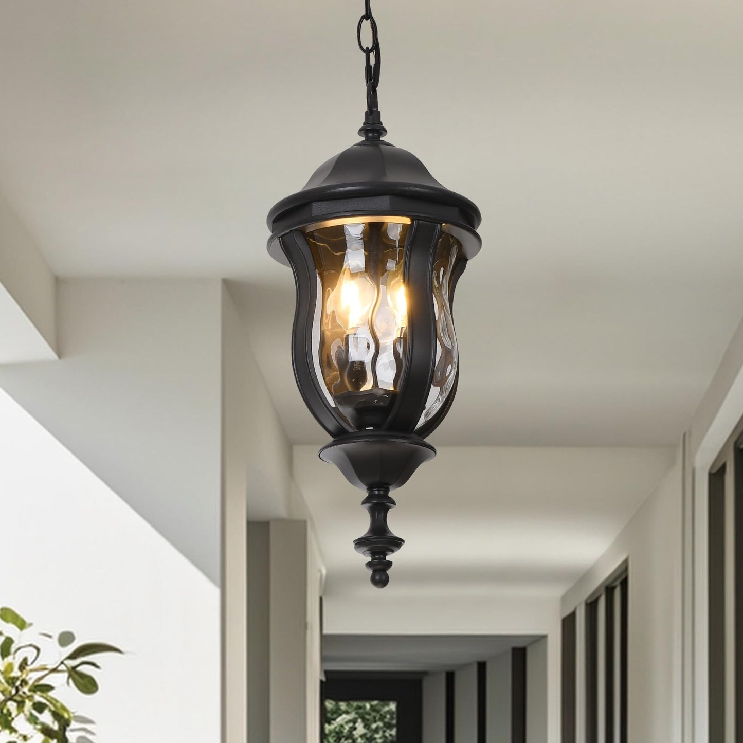 Smeike Large Outdoor Pendant Light Fixtures, 19.1'' Exterior Hanging Lantern Porch Light Adjustable, Black Hanging Lamp Farmhouse Exterior Chandelier Ceiling Mount for Entrance Patio